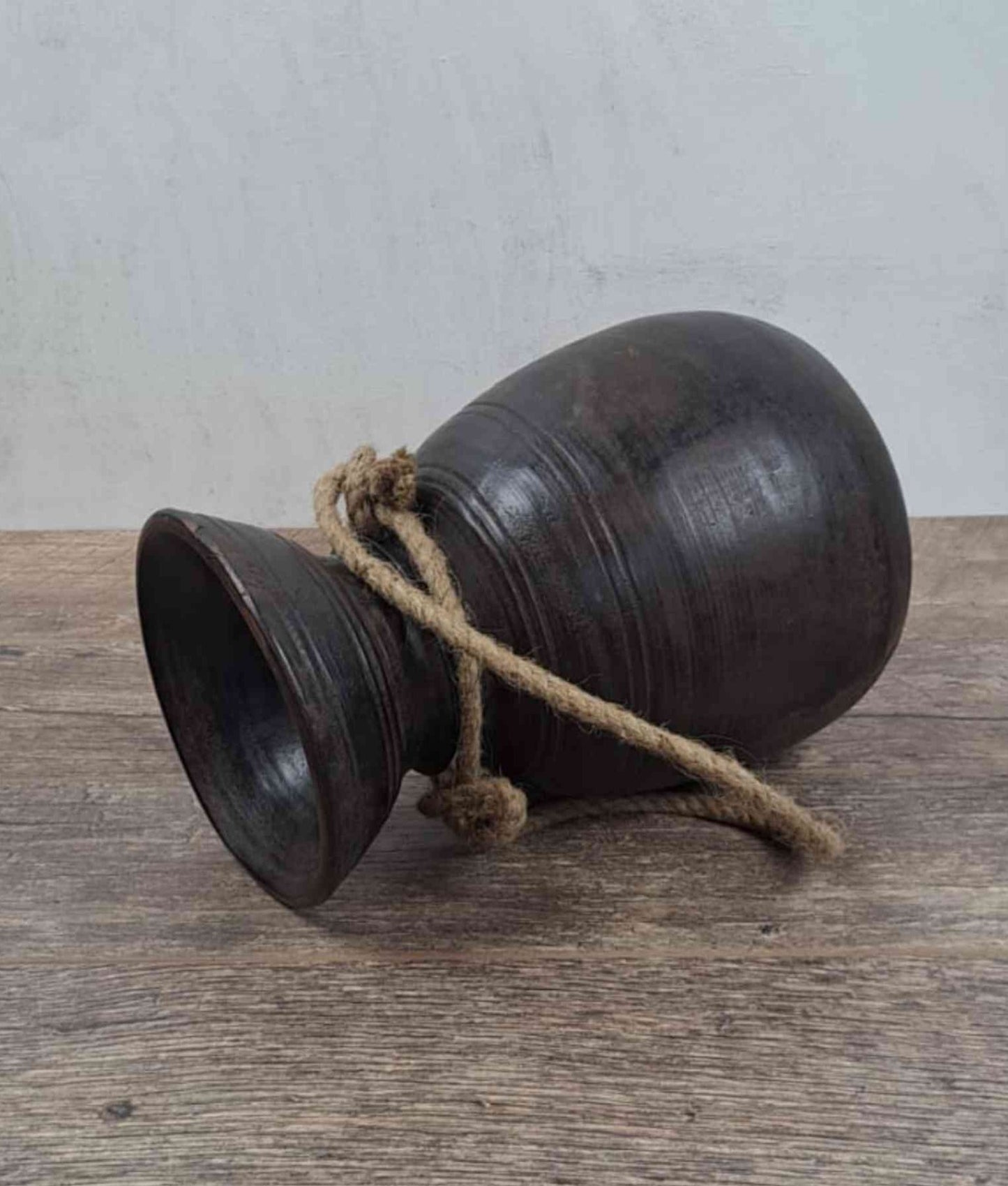 Antique Wooden Himachal Pot - Rope Detail