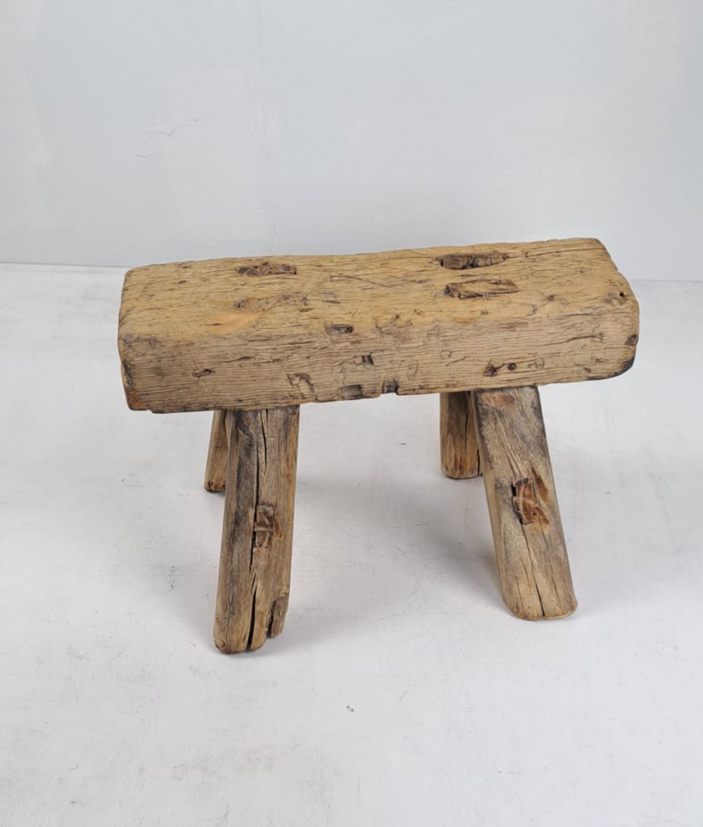 Authentic Antique Chinese Milking Stool Handmade Elmwood, 35x23x22cm Unique Historical Décor Piece Perfect for Design Projects & Collectors
