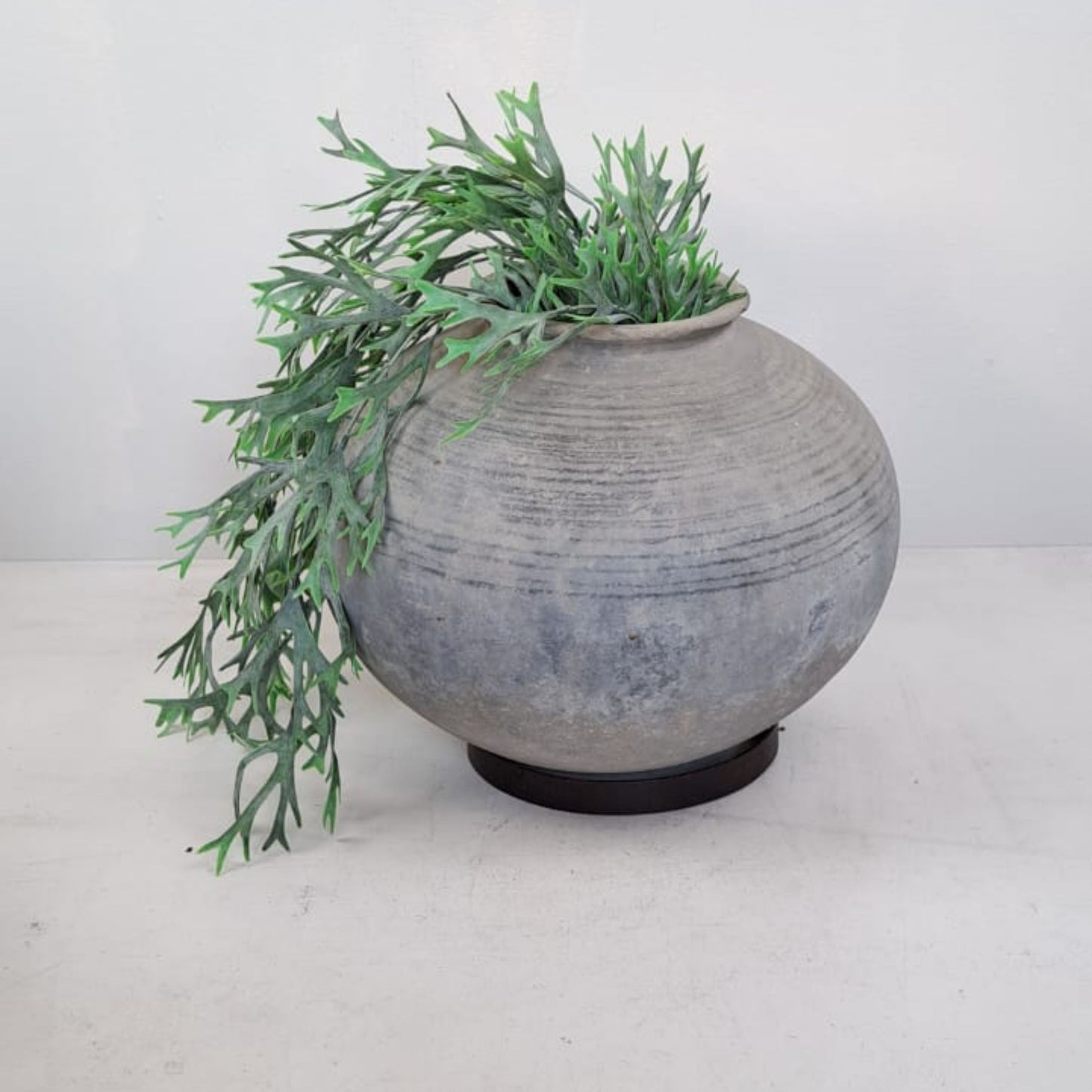 Antique African Clay Water Vessel with Etchings