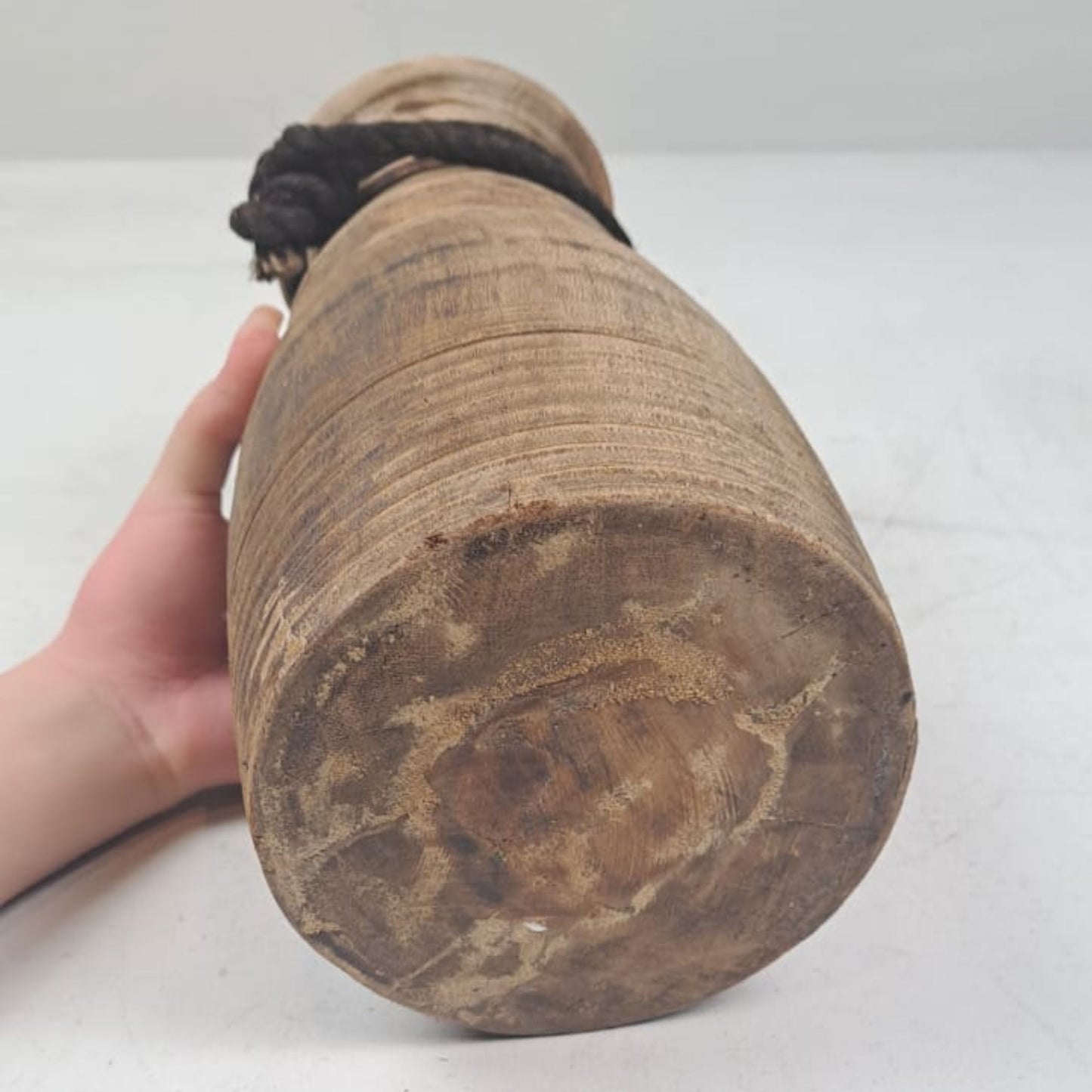 Antique Wooden Himachal Pot - Rope detail