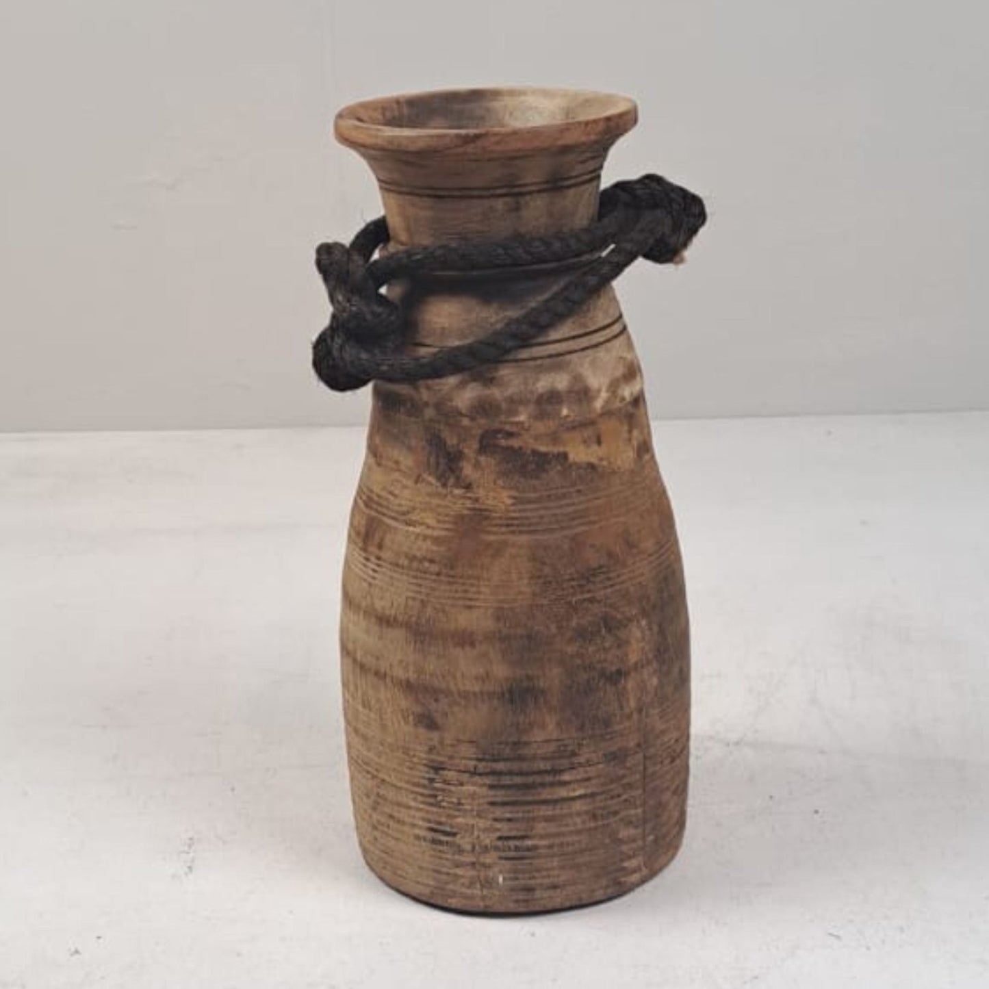 Antique Wooden Himachal Pot - Rope detail