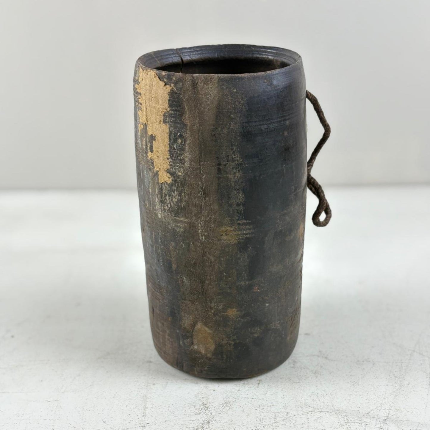 Antique Wooden Himachal Pot - Rope detail