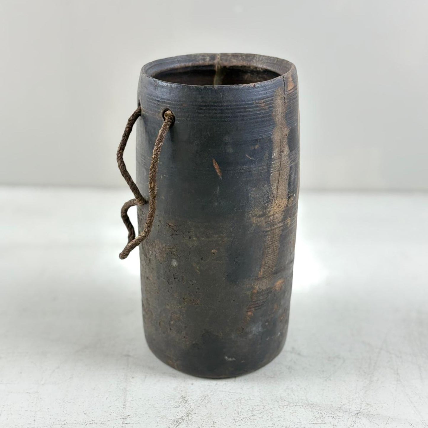 Antique Wooden Himachal Pot - Rope detail