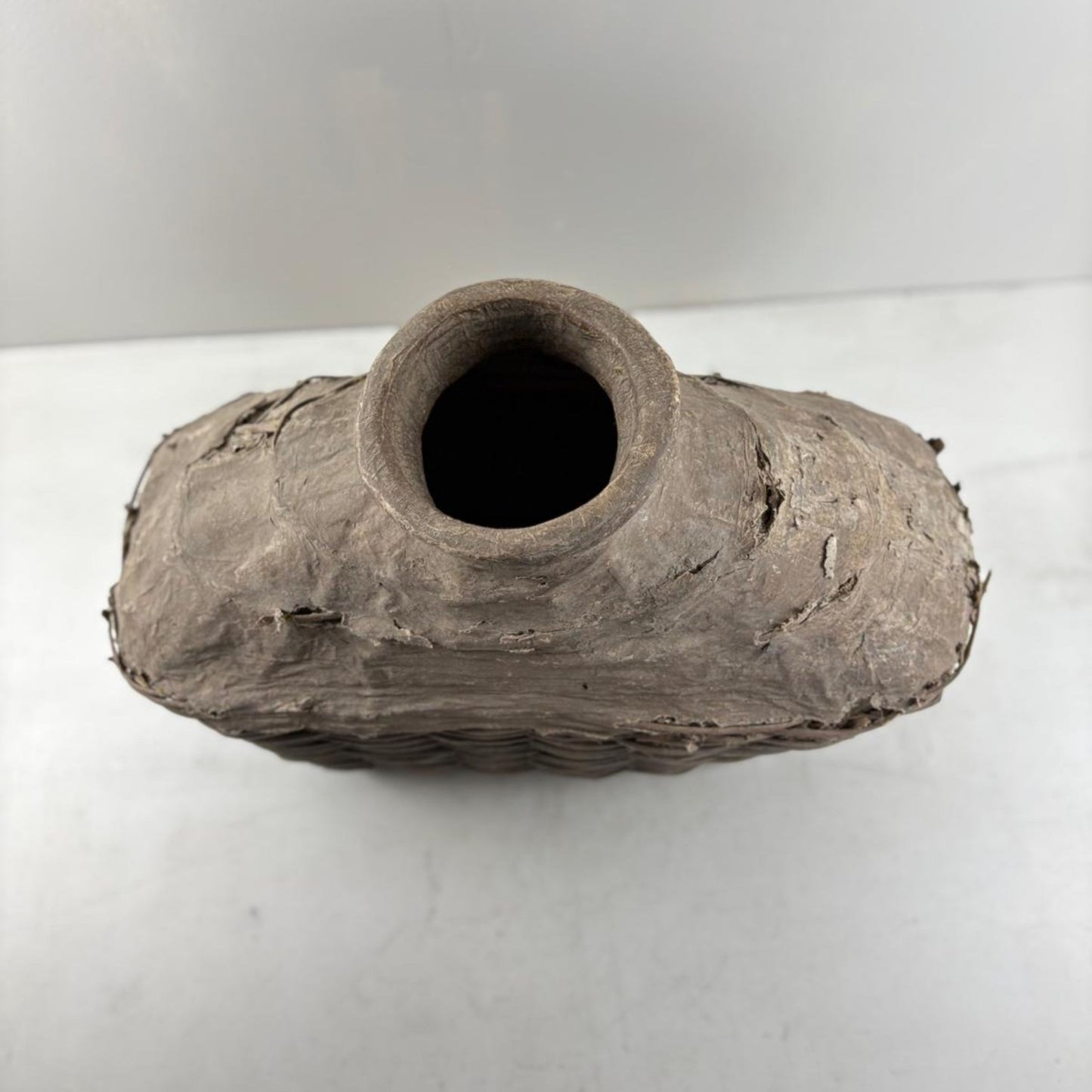 Antique Chinese Wicker & Clay Oil Bottle Loam Basket - Shanxi, China