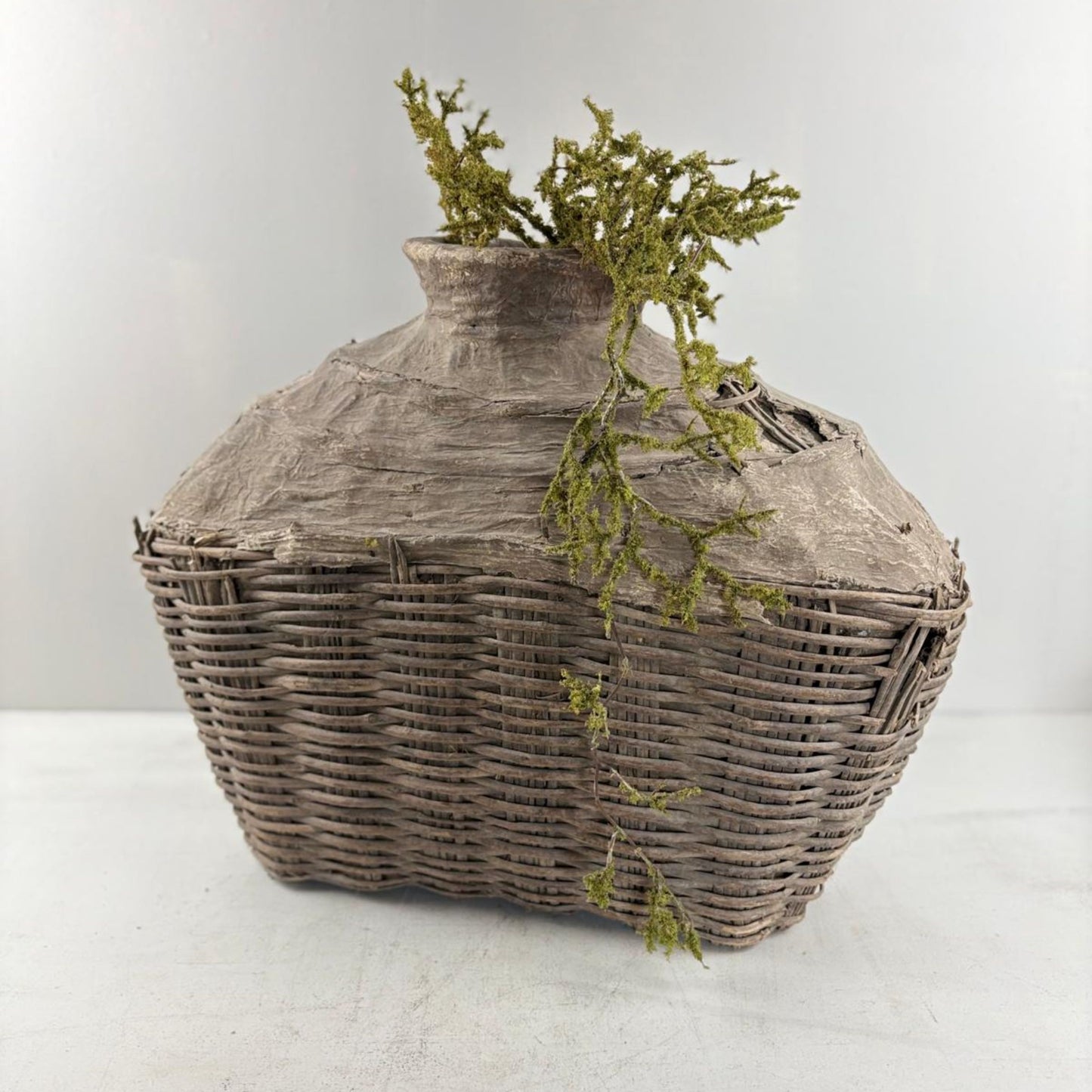 Antique Chinese Wicker & Clay Oil Bottle Loam Basket - Shanxi, China