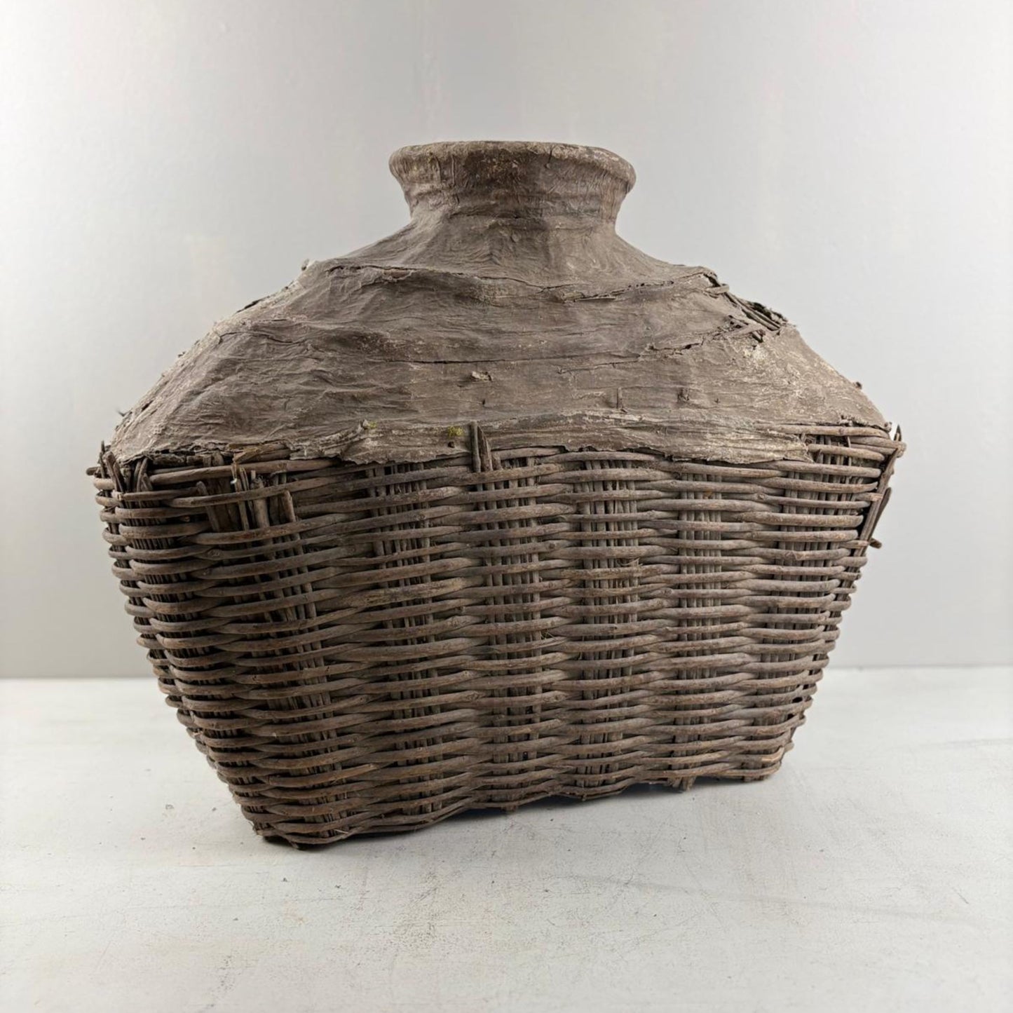 Antique Chinese Wicker & Clay Oil Bottle Loam Basket - Shanxi, China