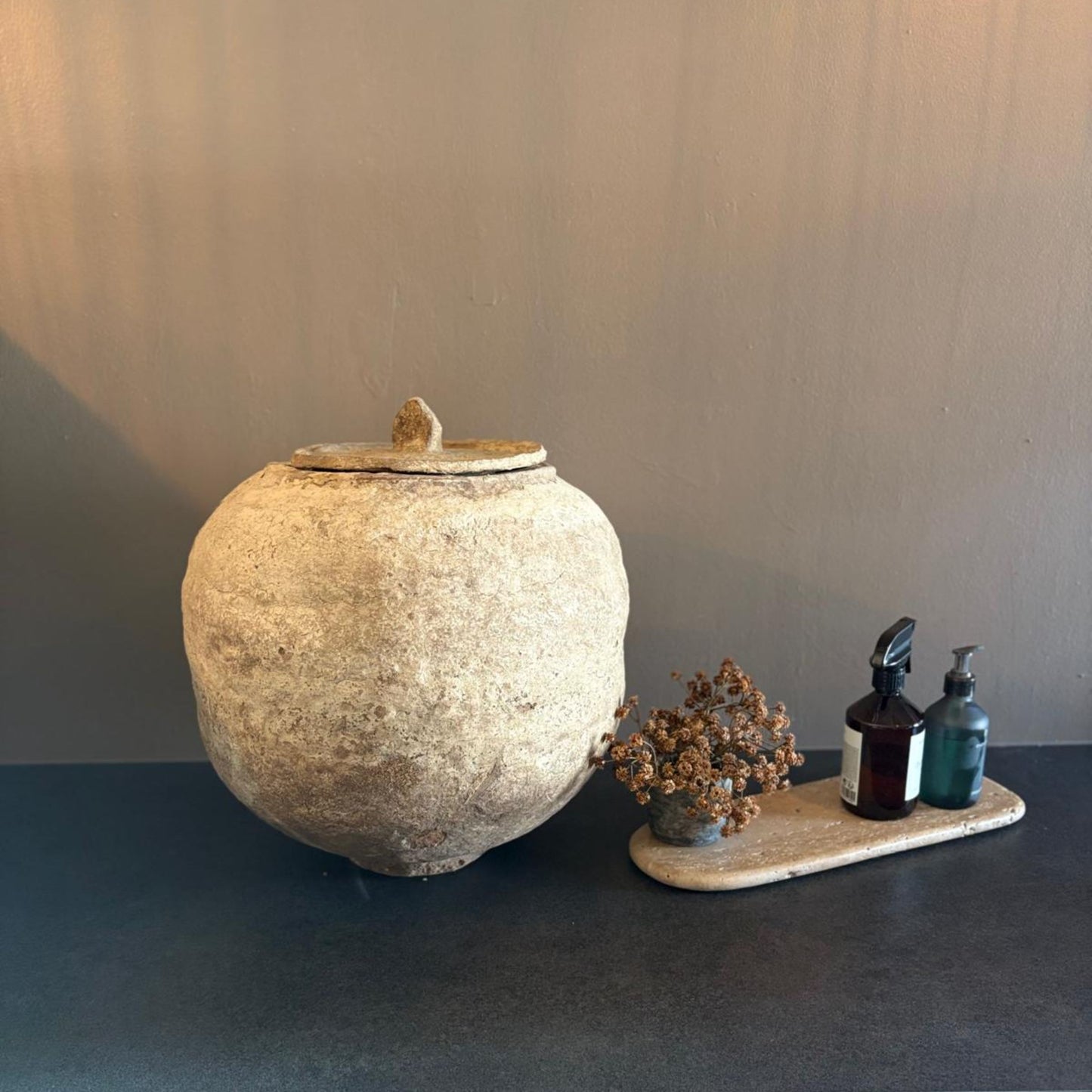 Large Vintage Rustic Lidded Pot Vase - Kaschmir, India