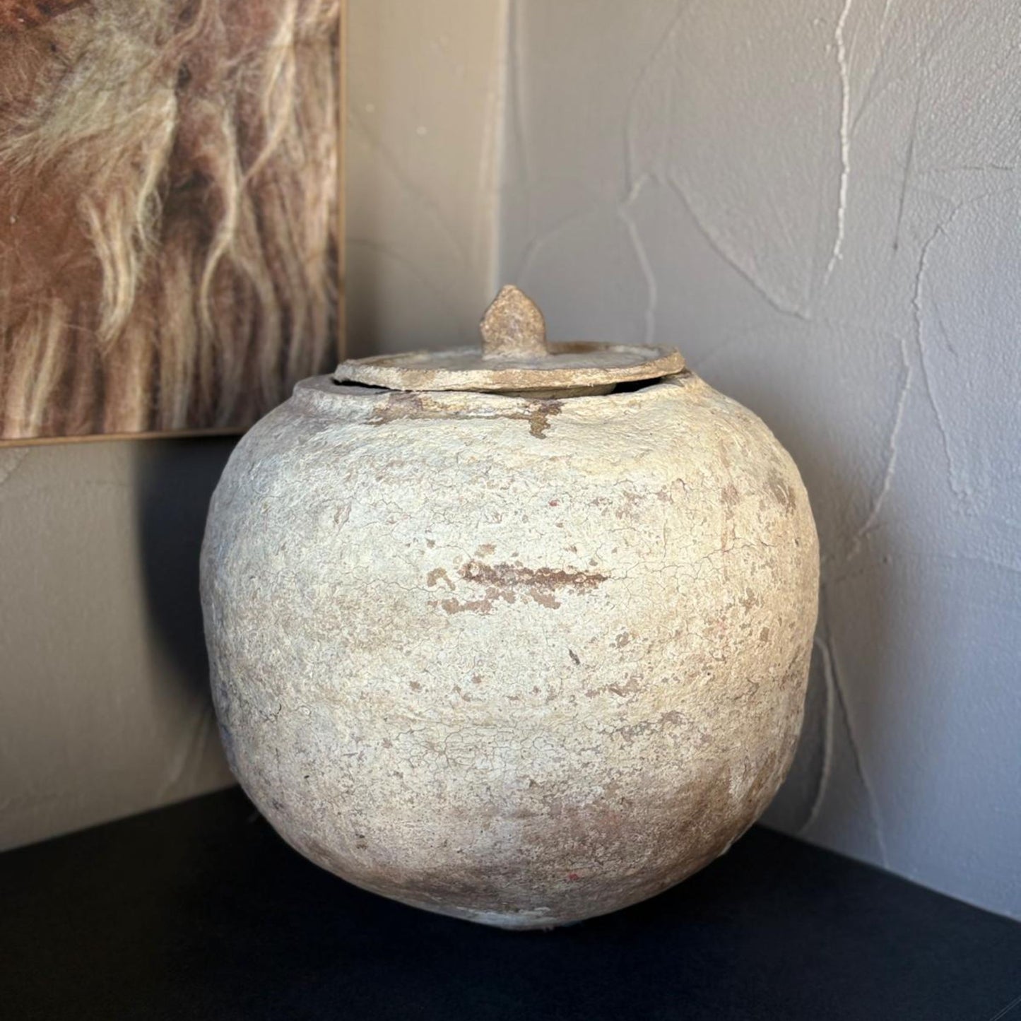 Large Vintage Rustic Lidded Pot Vase - Kaschmir, India