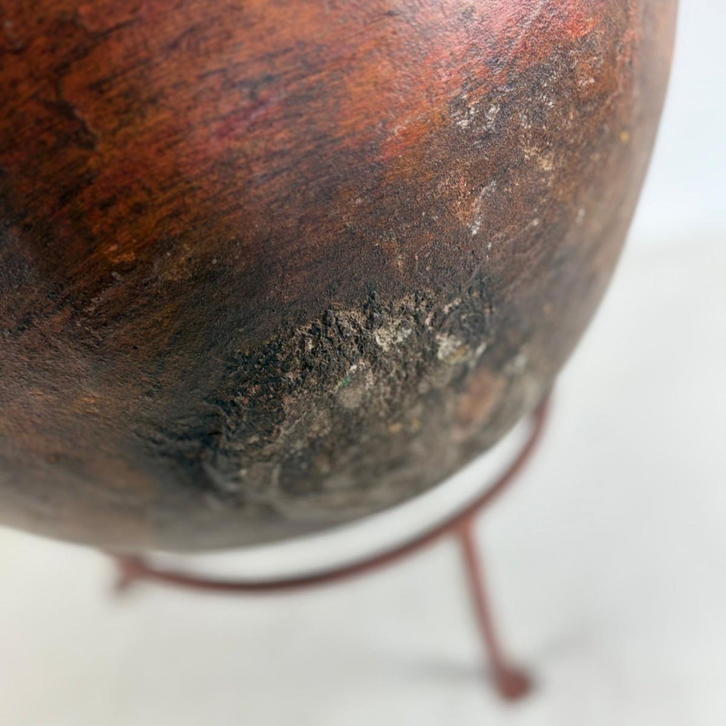 Vintage Indian Clay Water Vessel Vase with Stand