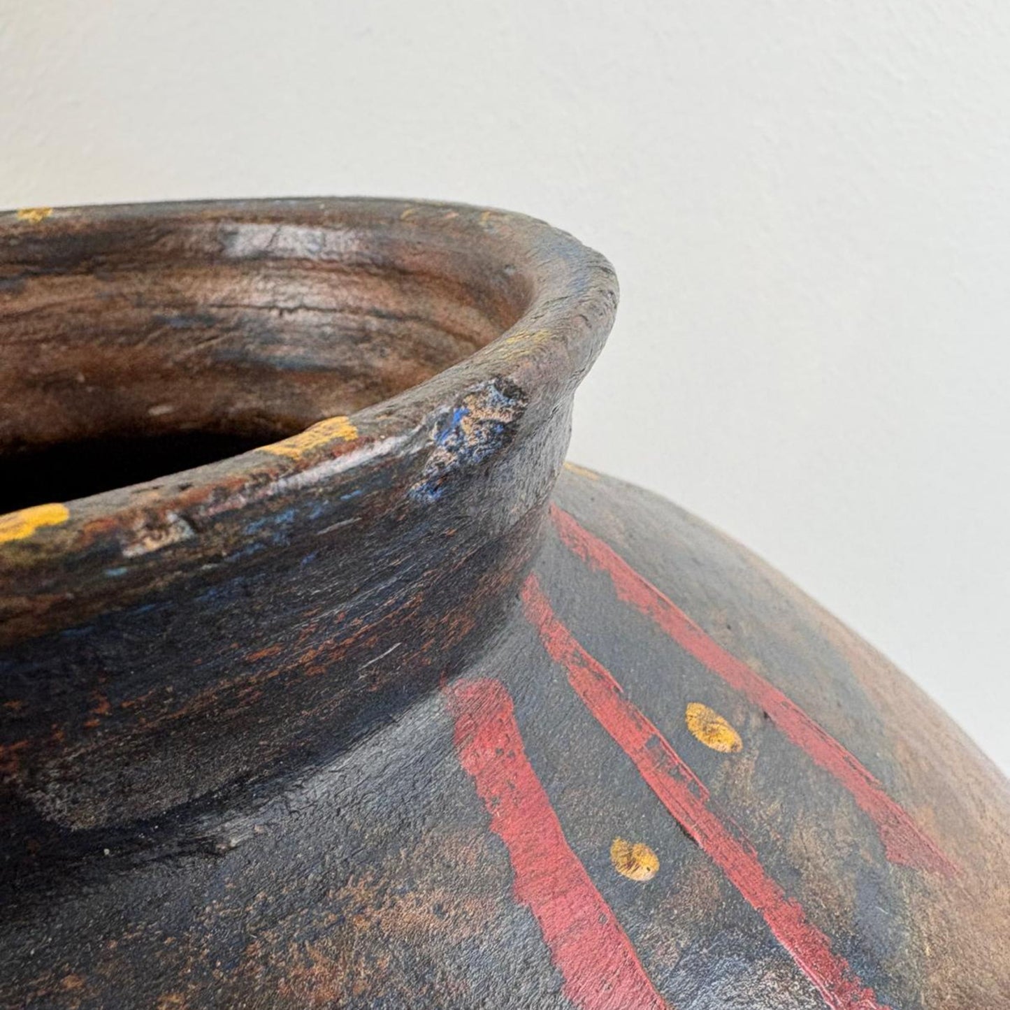 Vintage Indian Clay Water Vessel Vase with Stand