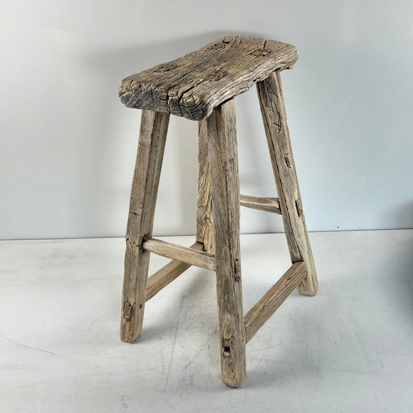 Antique Chinese Milking Stool Handmade Elmwood Large
