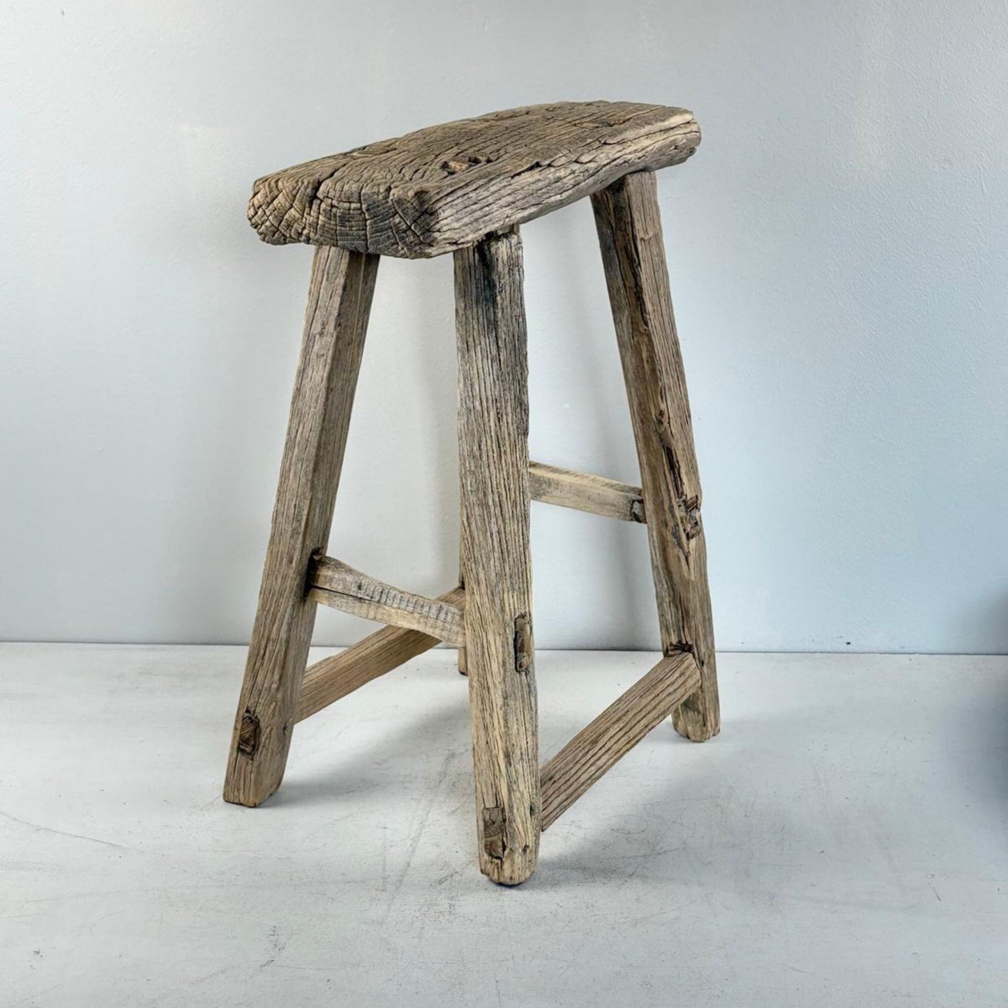Antique Chinese Milking Stool Handmade Elmwood Large