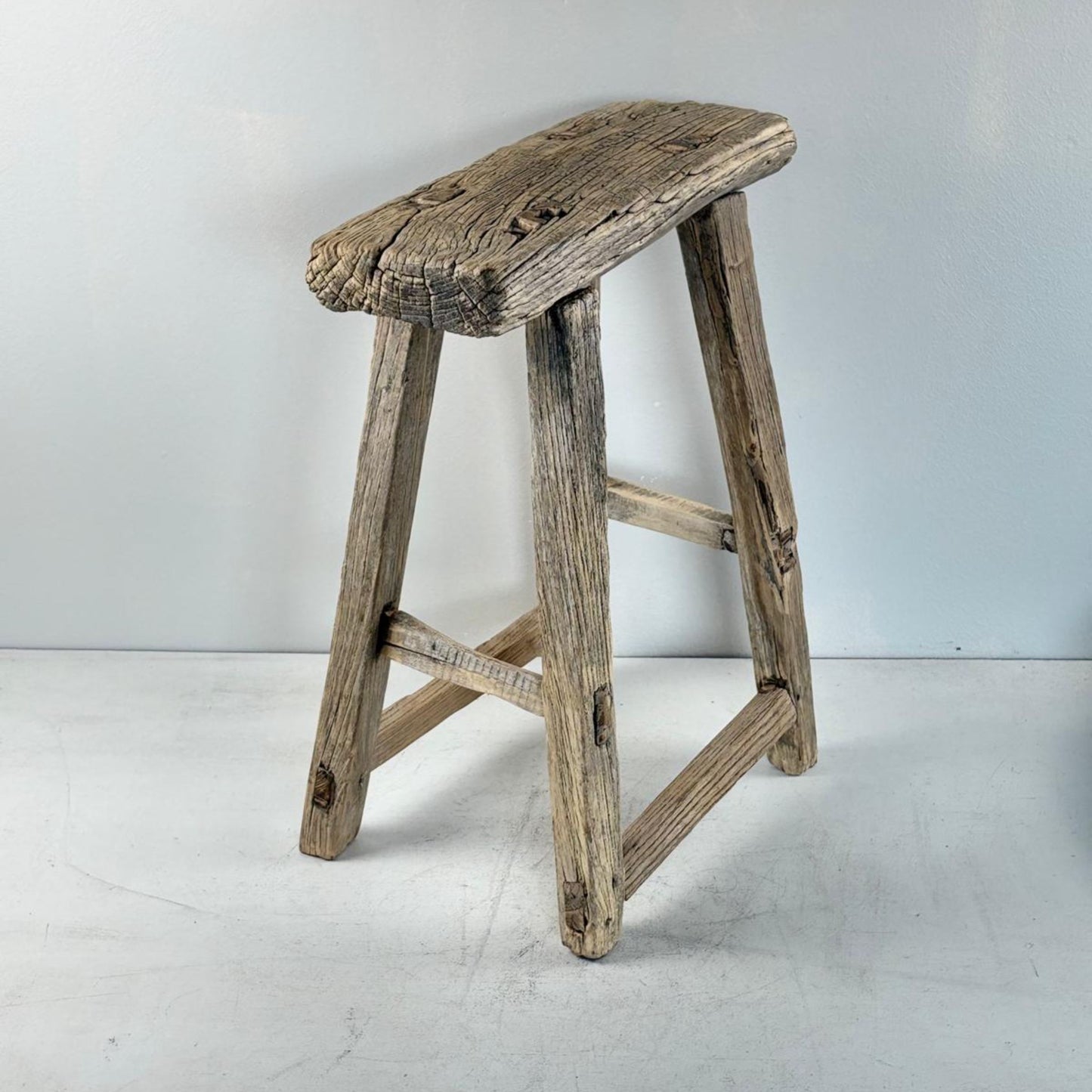 Antique Chinese Milking Stool Handmade Elmwood Large