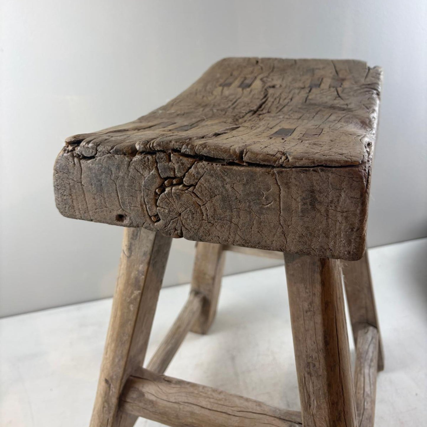 Antique Chinese Milking Stool Handmade Elmwood Large