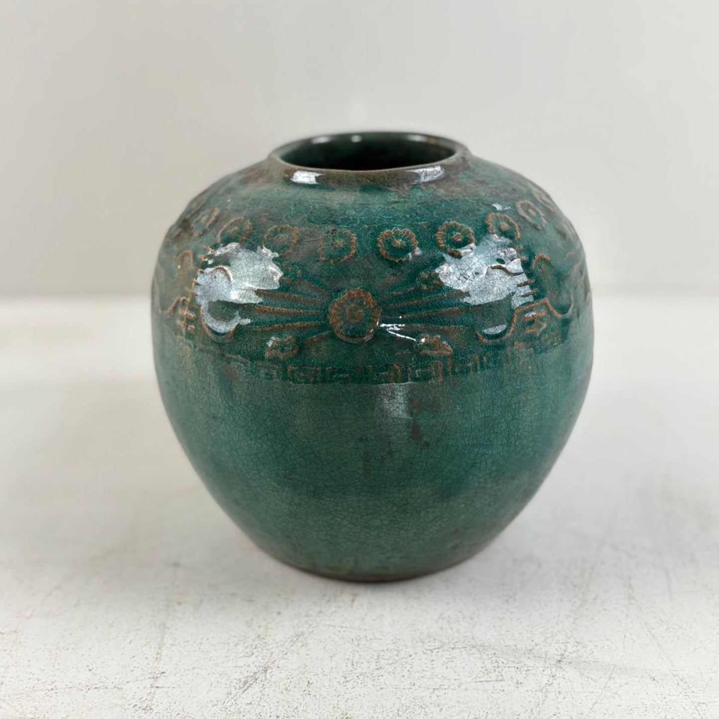 Seltene antike Vase aus Keramik mit Crackle-Glasur