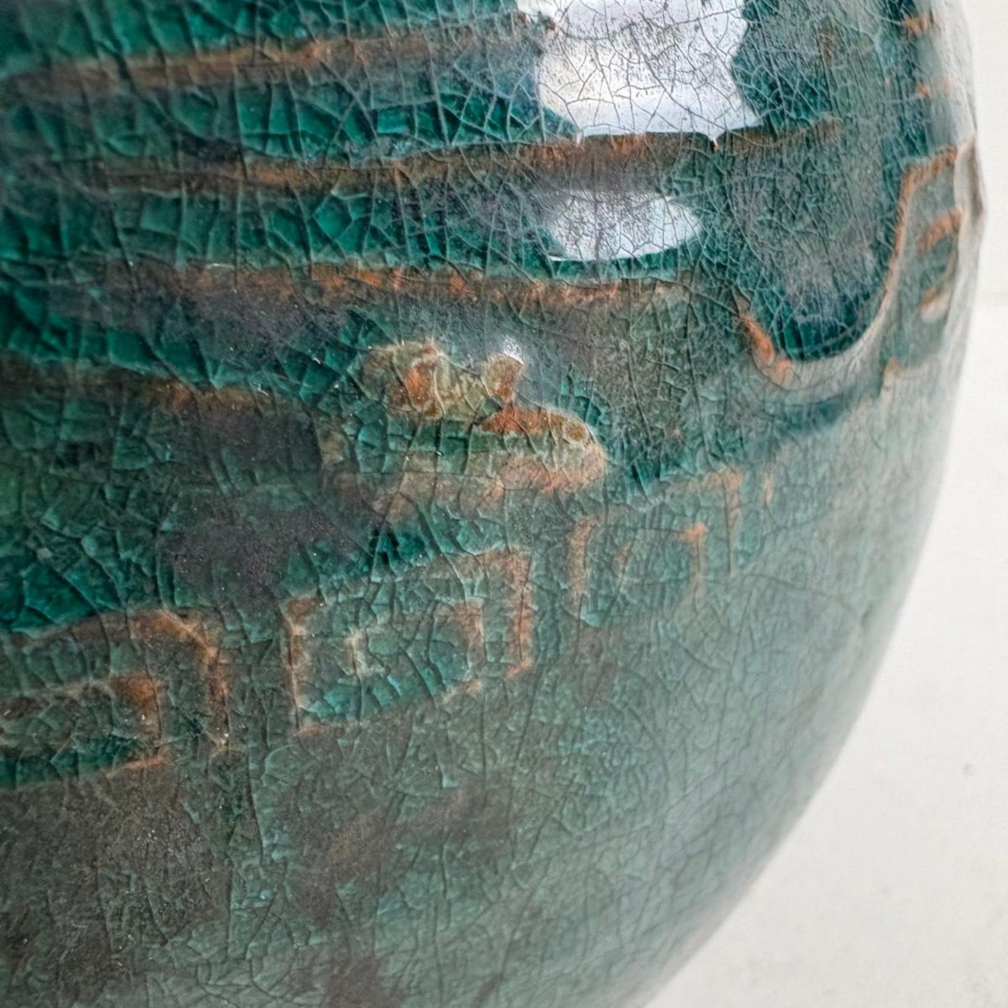 Seltene antike Vase aus Keramik mit Crackle-Glasur