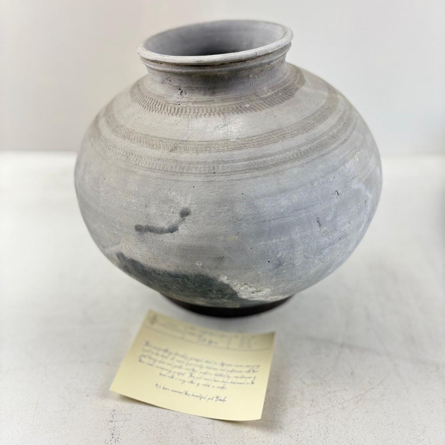 Antique African Clay Water Vessel on Metal Ring