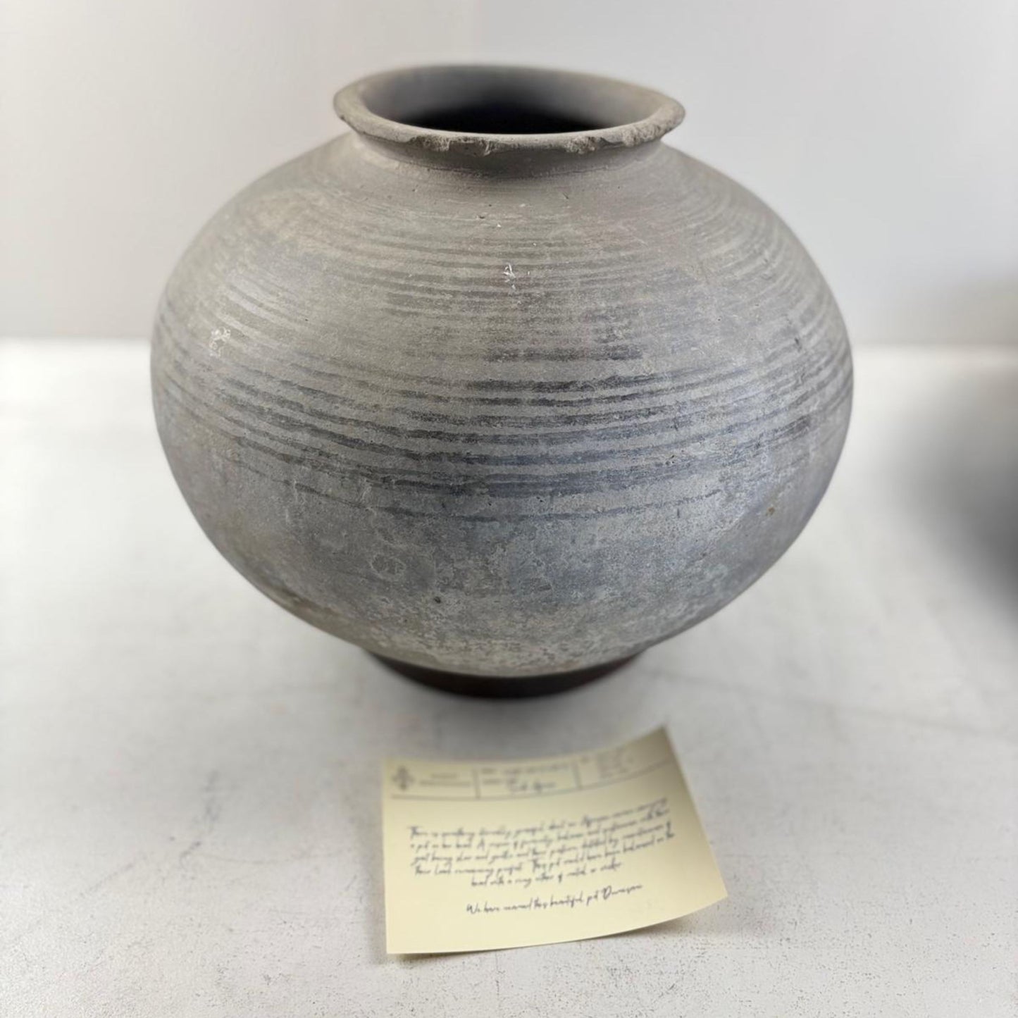 Antique African Clay Water Vessel with Etchings