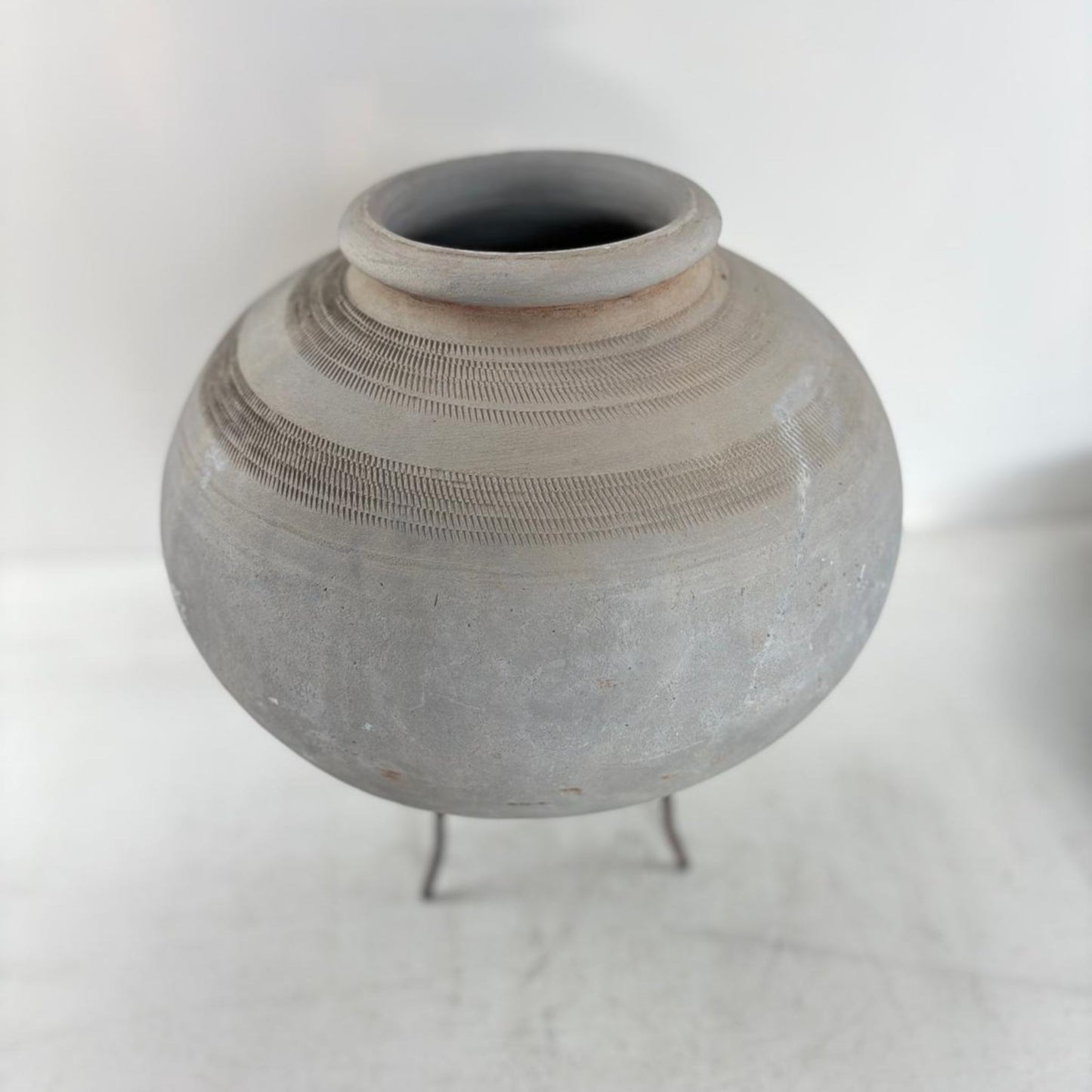 Antique African Clay Water Vessel Vase with Stand