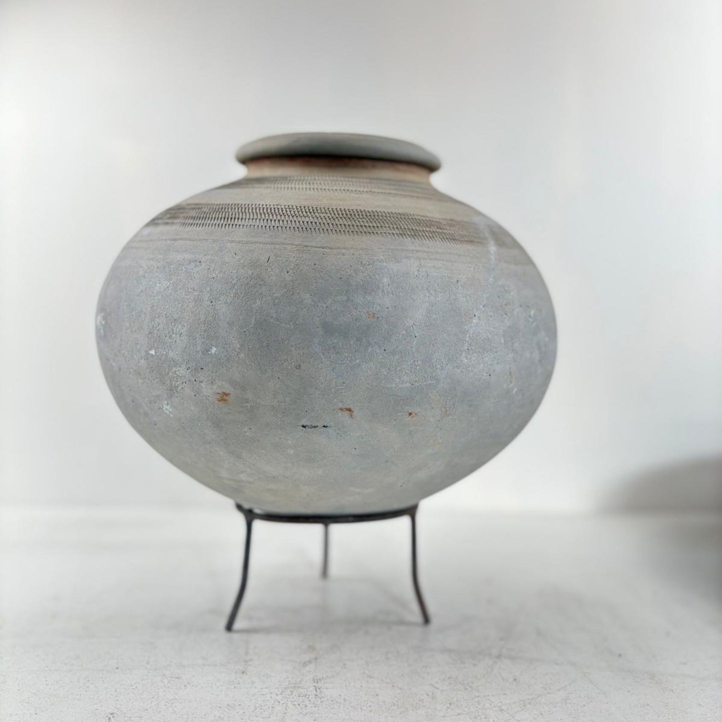 Antique African Clay Water Vessel Vase with Stand