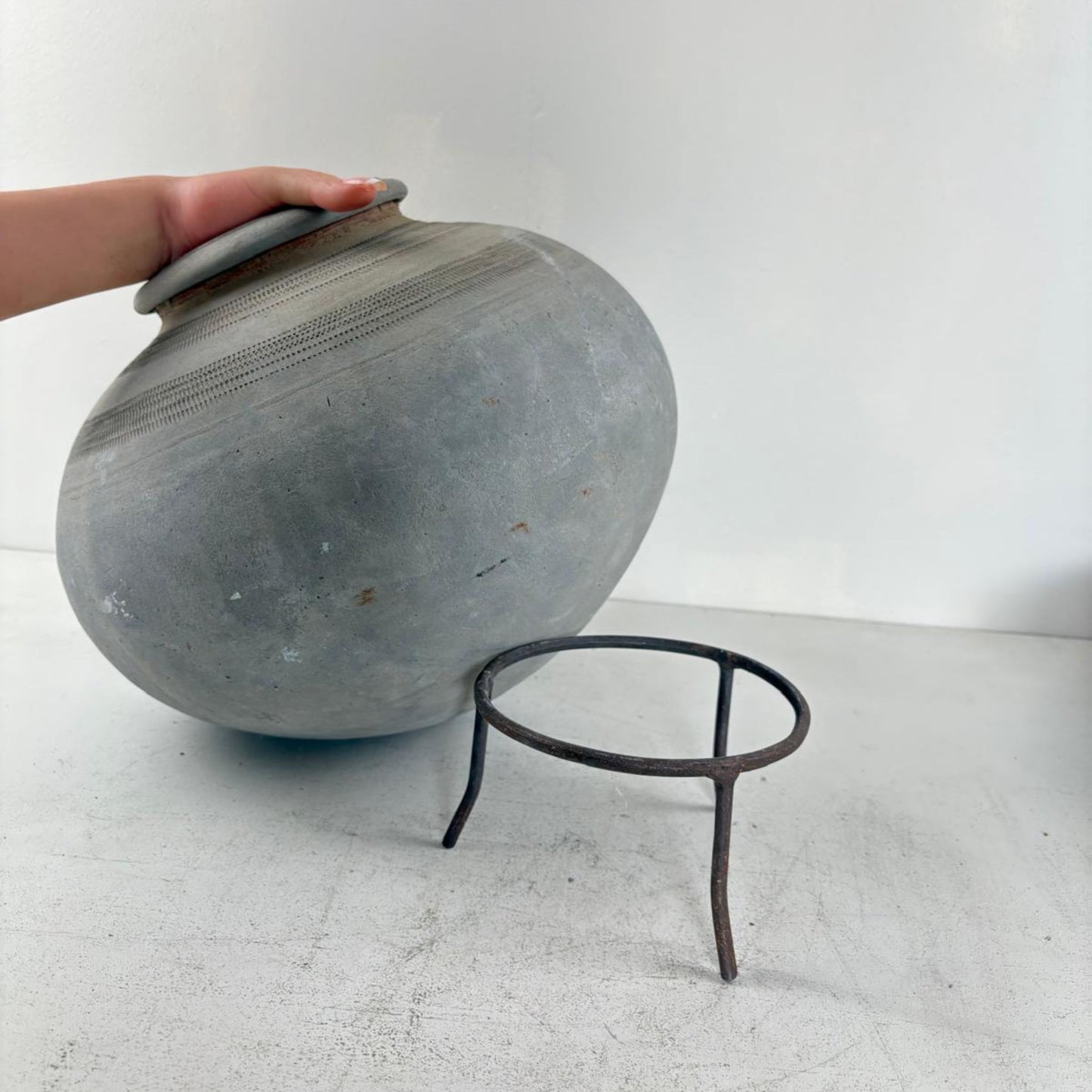 Antique African Clay Water Vessel Vase with Stand