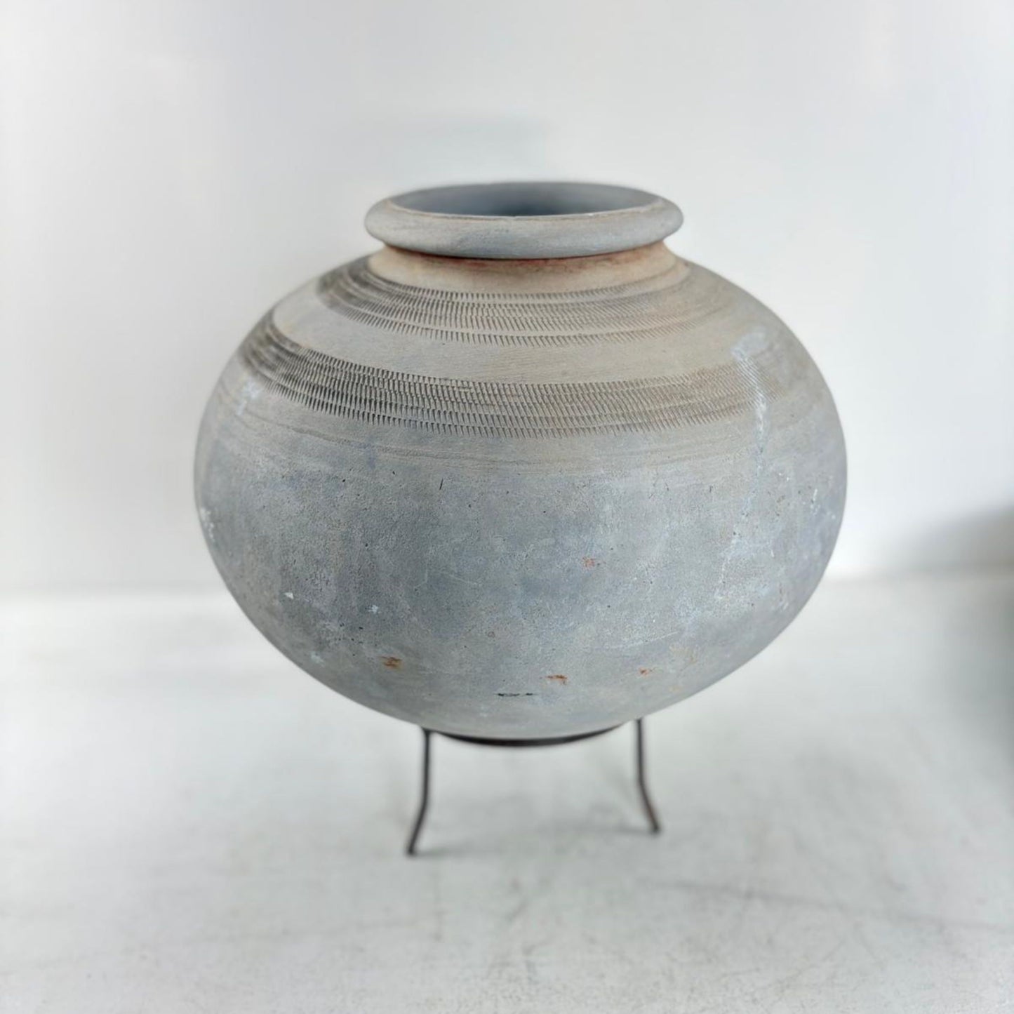 Antique African Clay Water Vessel Vase with Stand