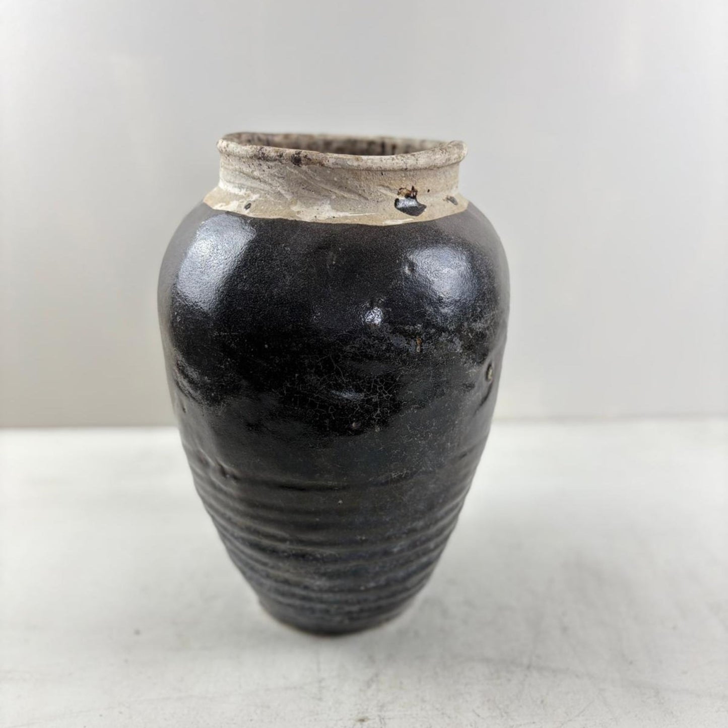 Rare Antique Glazed Pottery Vase - Kamijo, Japan