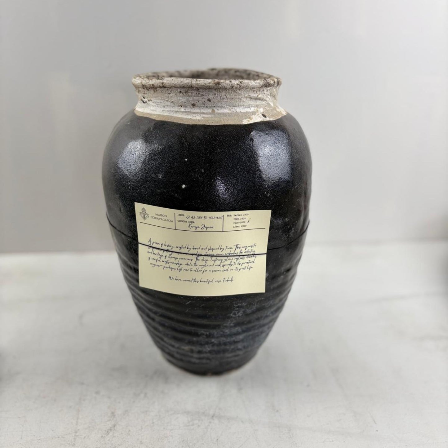 Rare Antique Glazed Pottery Vase - Kamijo, Japan