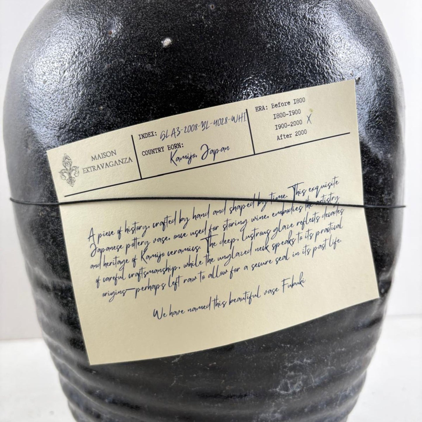 Rare Antique Glazed Pottery Vase - Kamijo, Japan