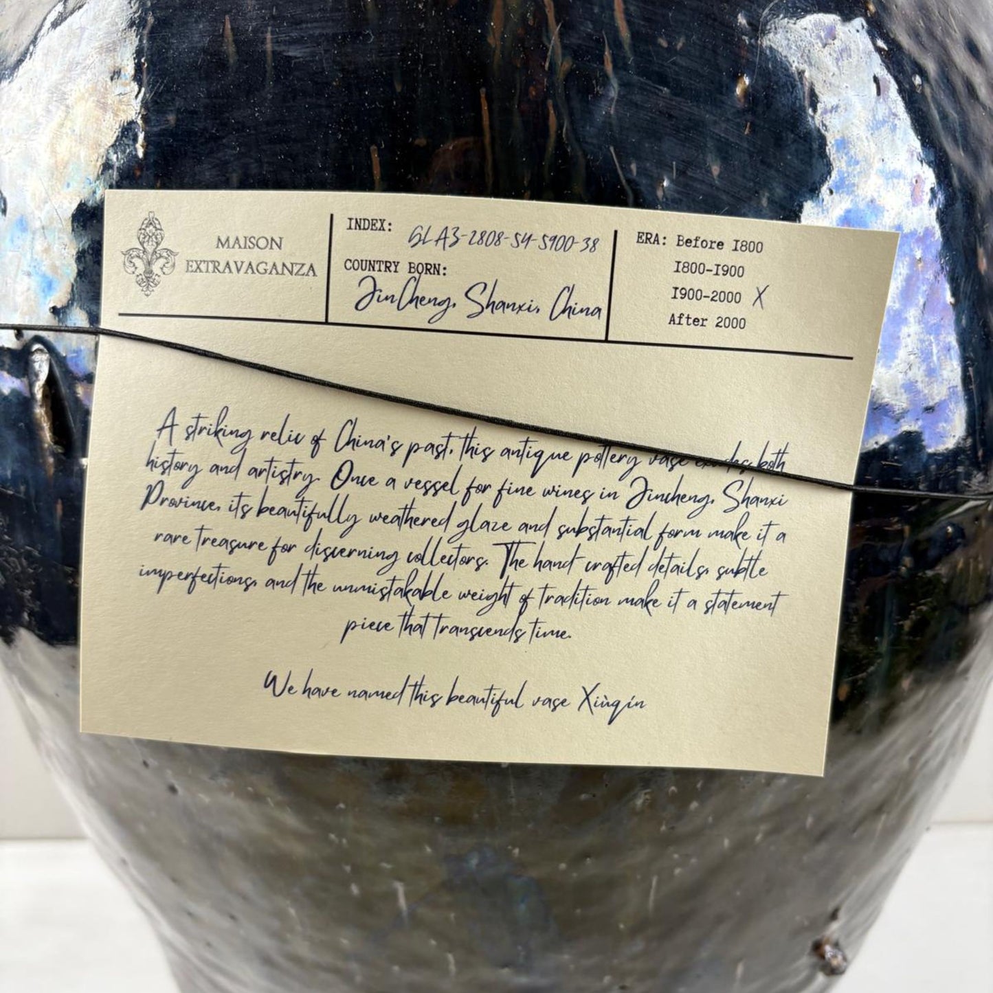 Rare Antique Glazed Pottery Vase- Black/Blue from Shanxi, China