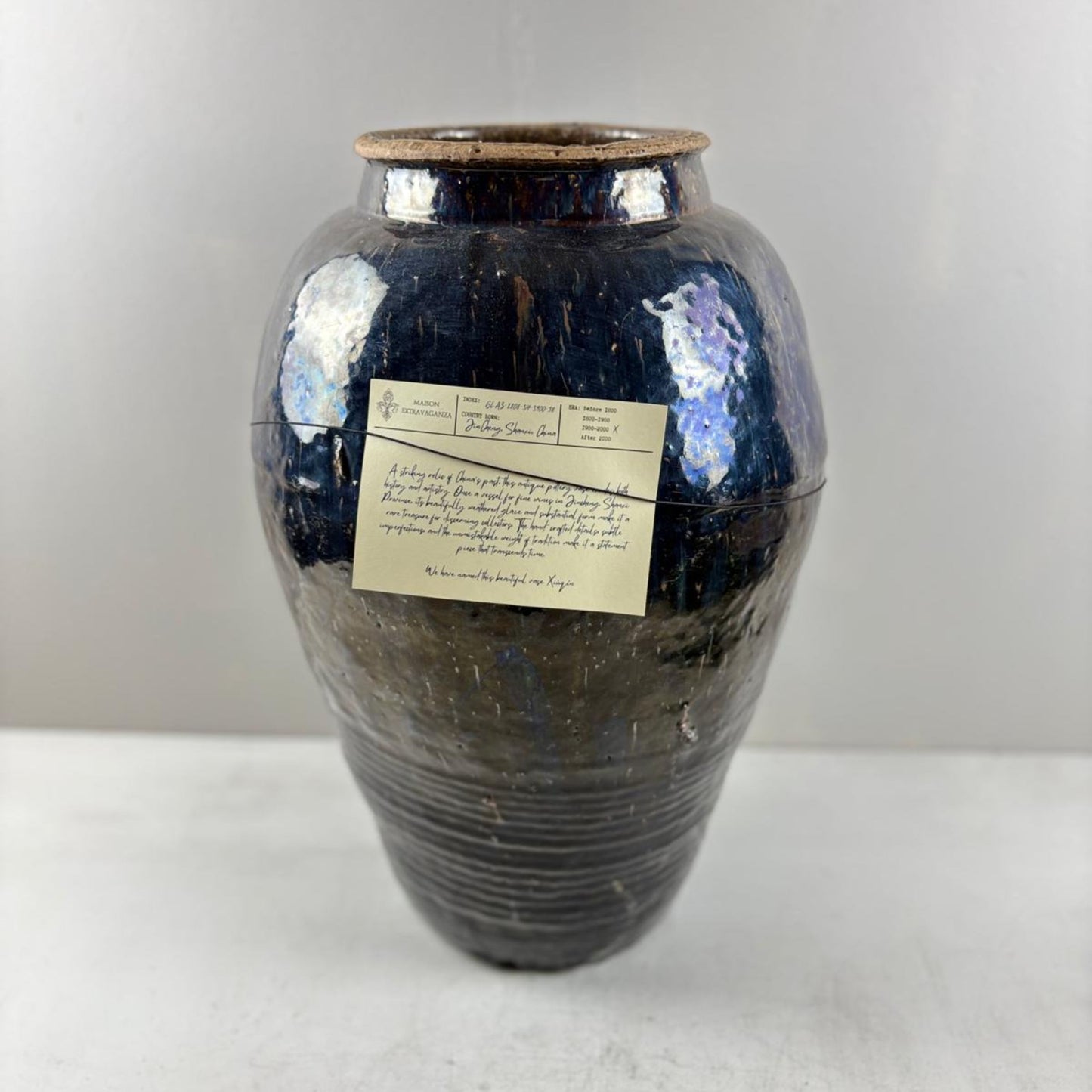 Rare Antique Glazed Pottery Vase- Black/Blue from Shanxi, China