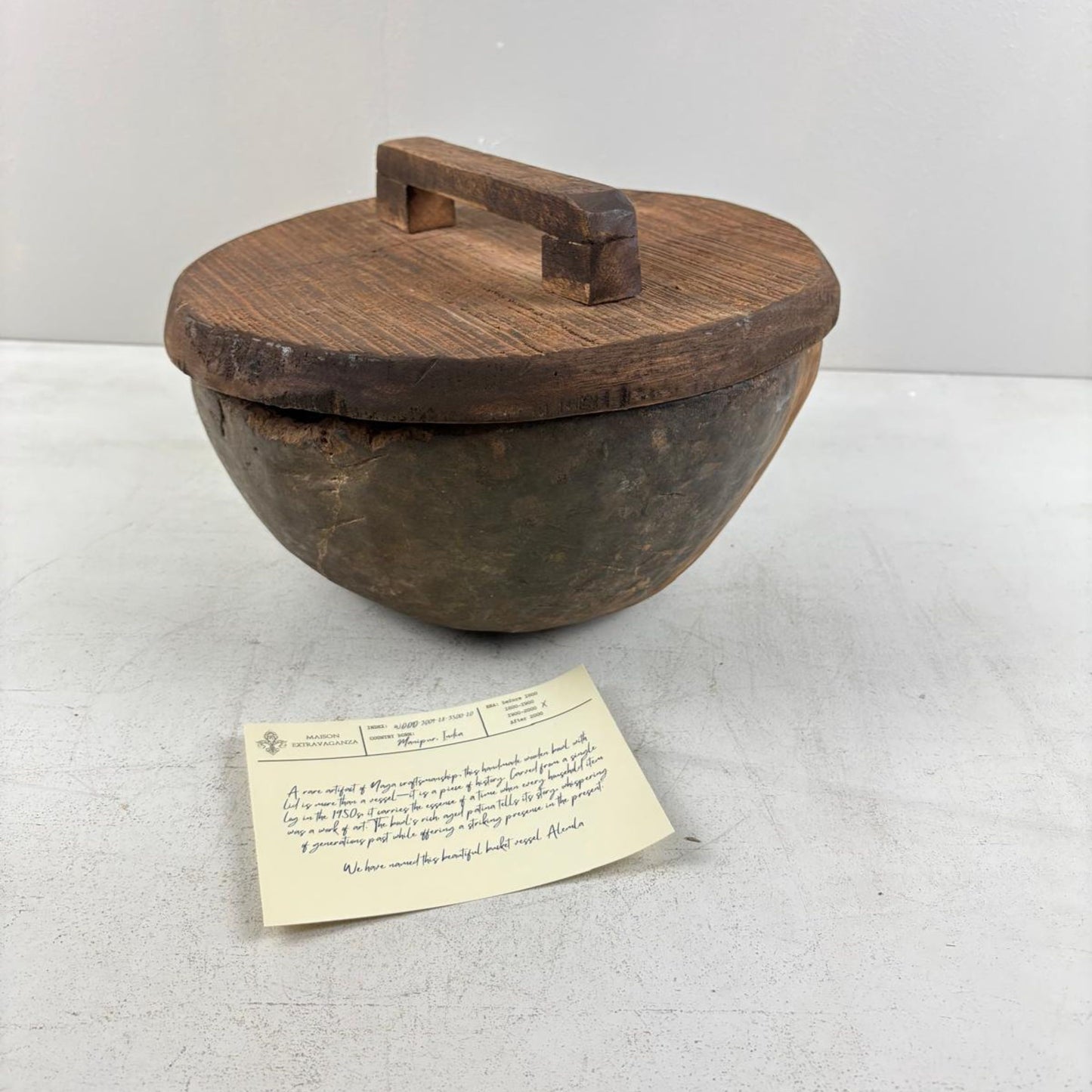 Unique Vintage Wooden Lidded Pot - Manipur, Northeast India