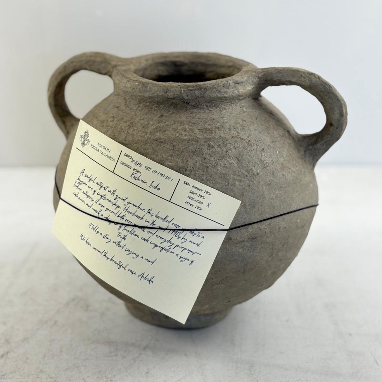 Vintage Rustic Handled Vase - Kaschmir, India