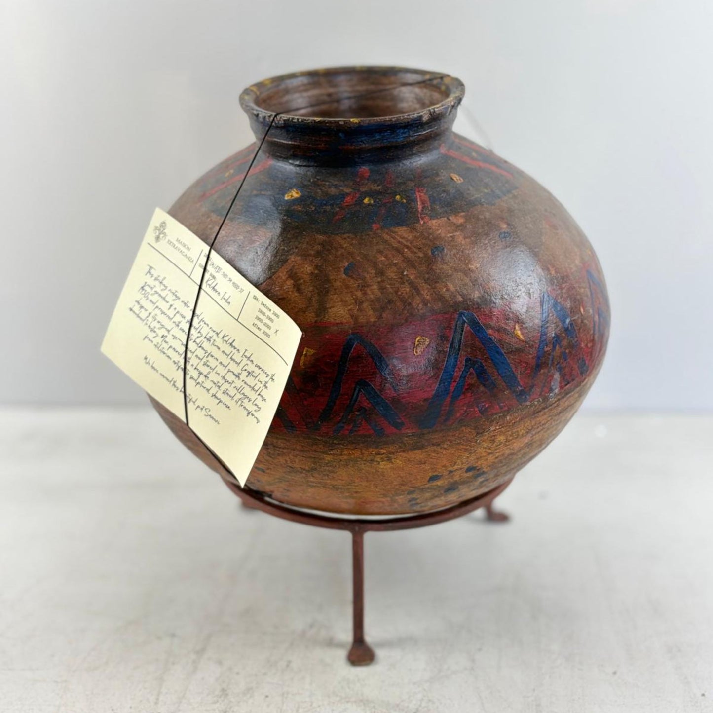 Vintage Clay Water Vessel Vase with Stand - Kuldhara, Rural India