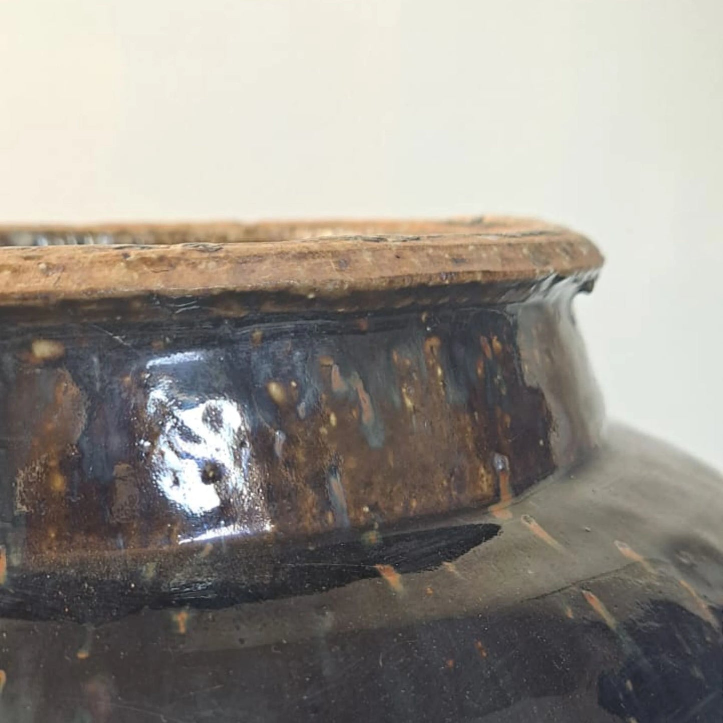 Rare Antique Glazed Pottery Vase- Black/Blue from Shanxi, China