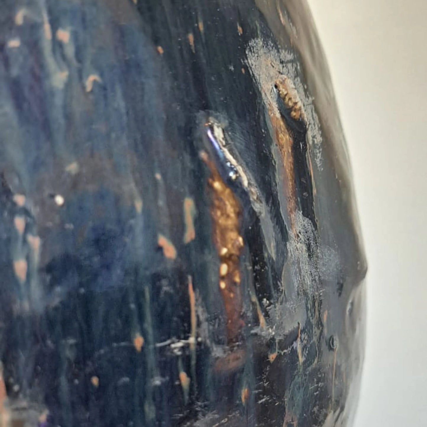 Rare Antique Glazed Pottery Vase- Black/Blue from Shanxi, China