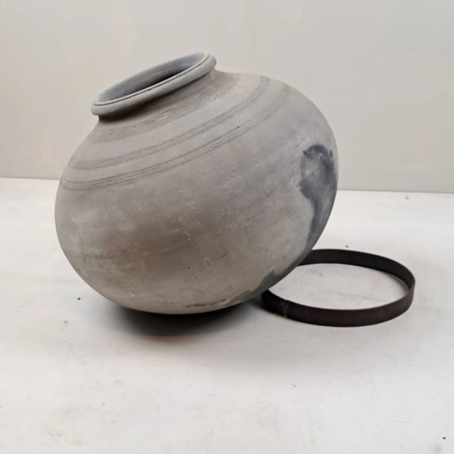 Antique African Clay Water Vessel with Stains