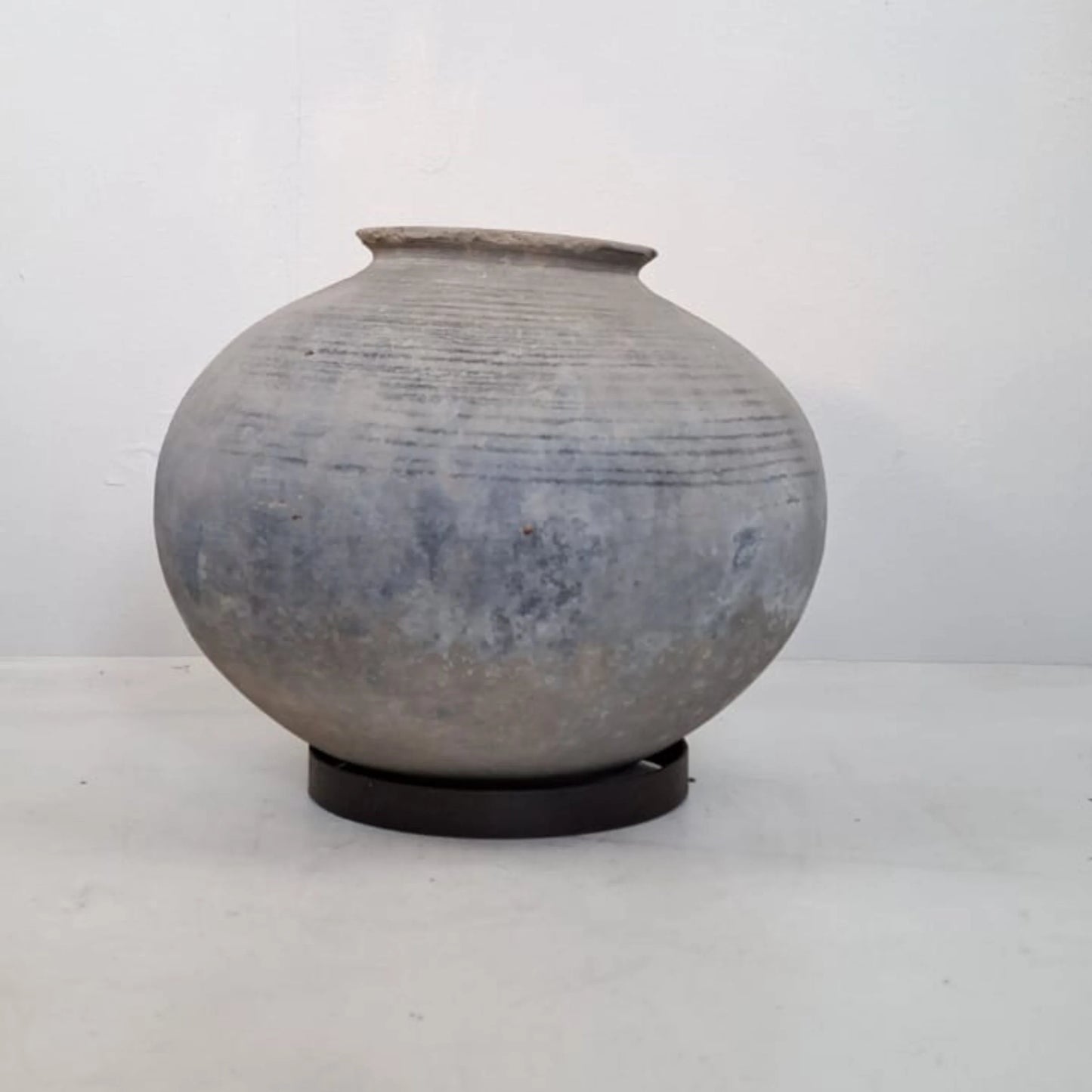 Antique African Clay Water Vessel with Etchings