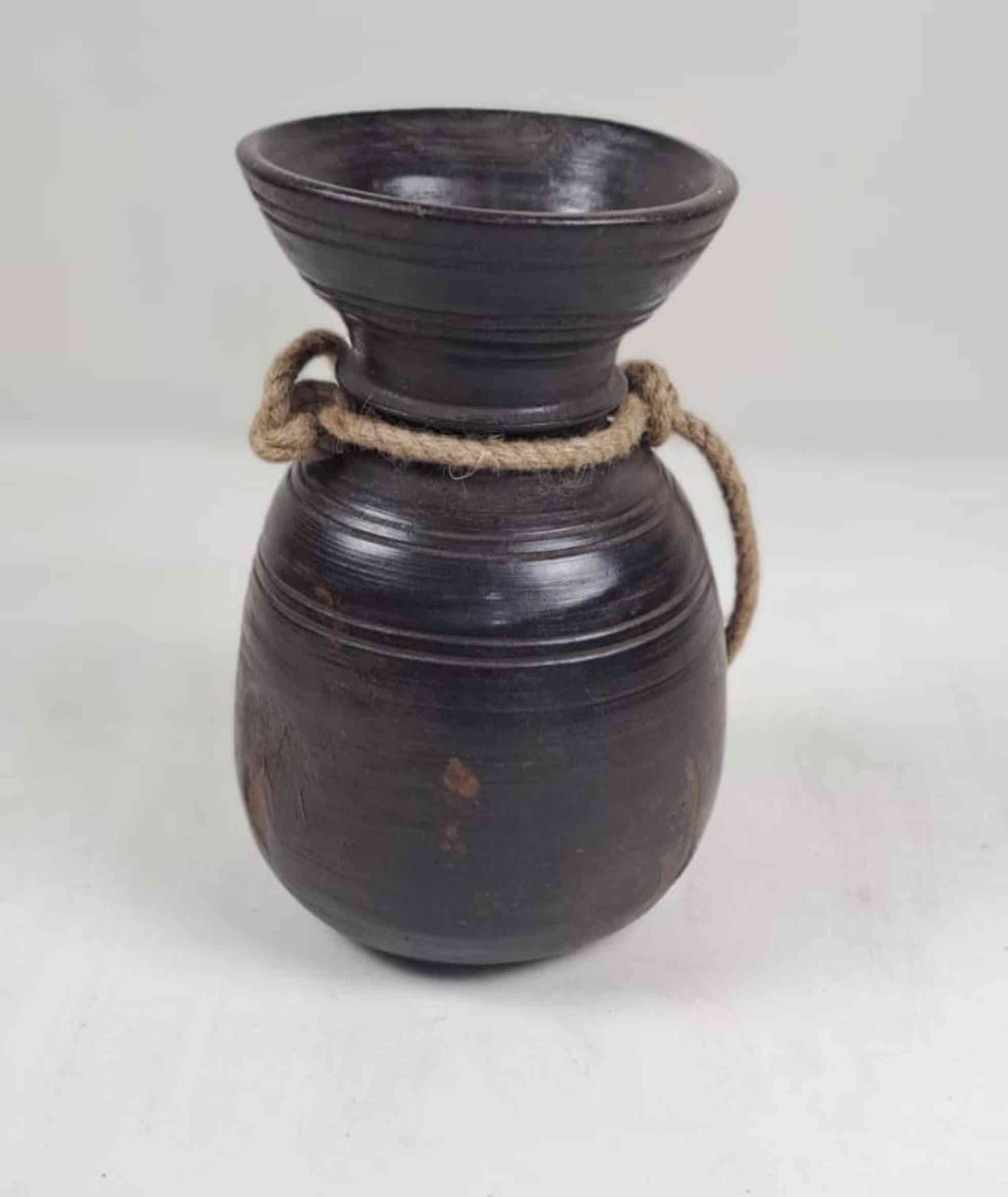 Antique Wooden Himachal Pot - Rope Detail