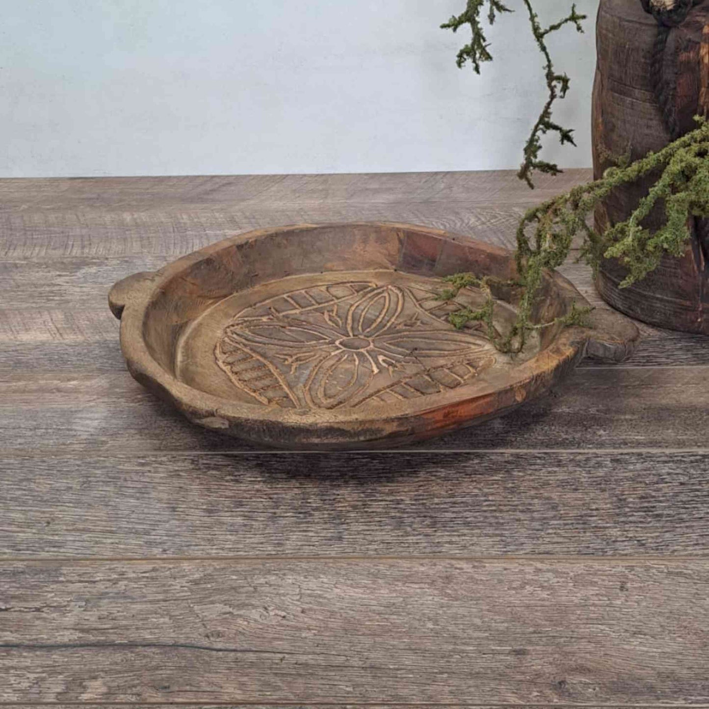 Vintage indische Chapati Schale aus Holz