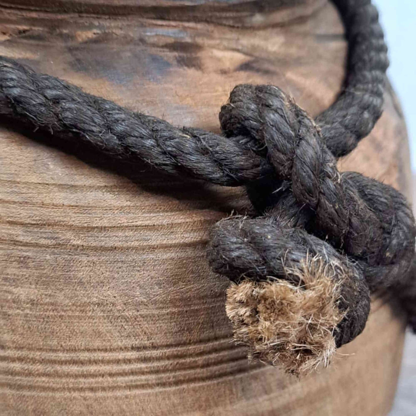 Antique Wooden Himachal Pot with rope, brown