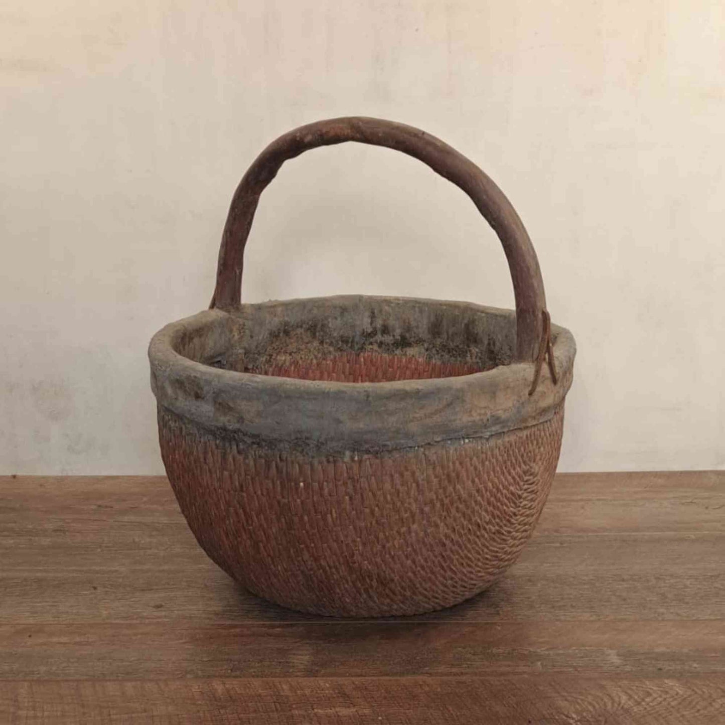 Vintage Chinese Round Basket with Handle