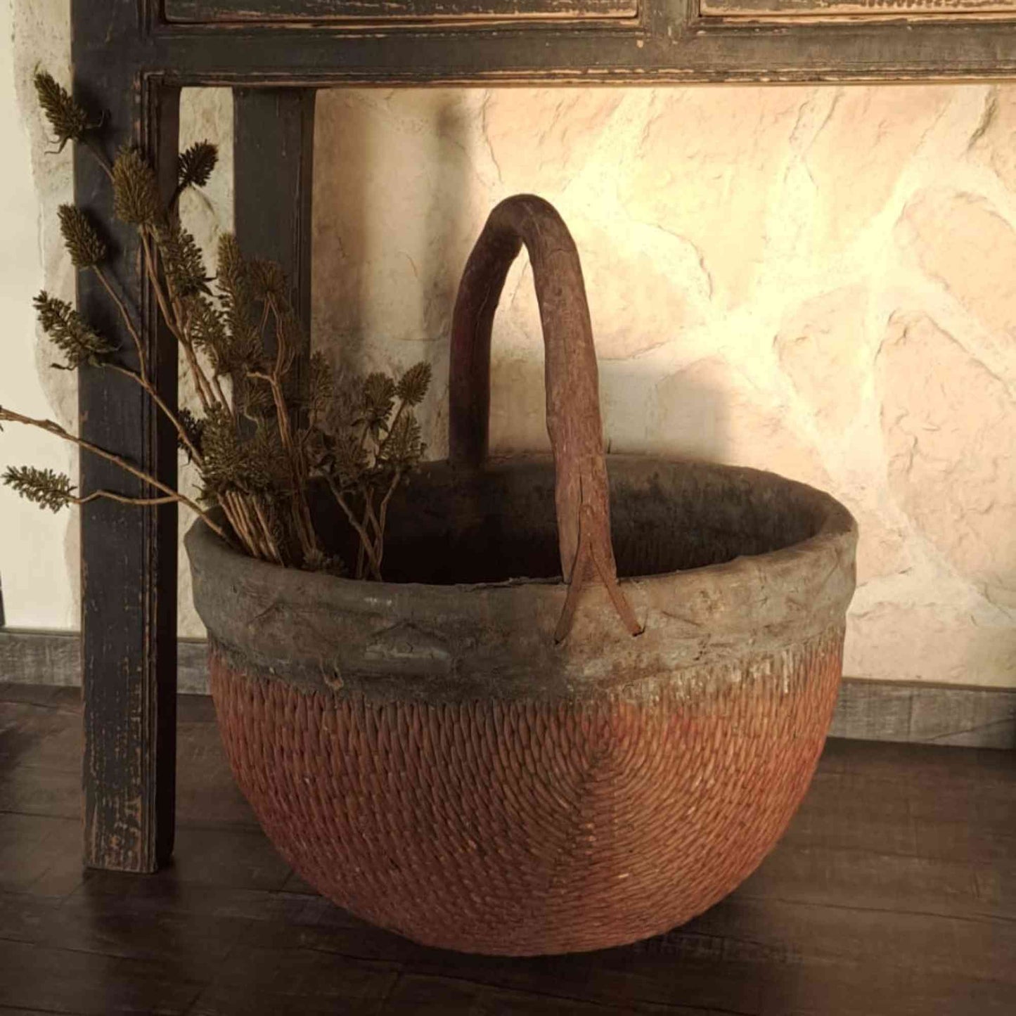 Vintage Chinese Round Basket with Handle