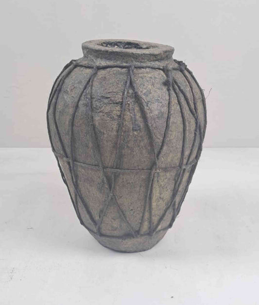 Vintage Paper Mache Vase with Rope Detail from India