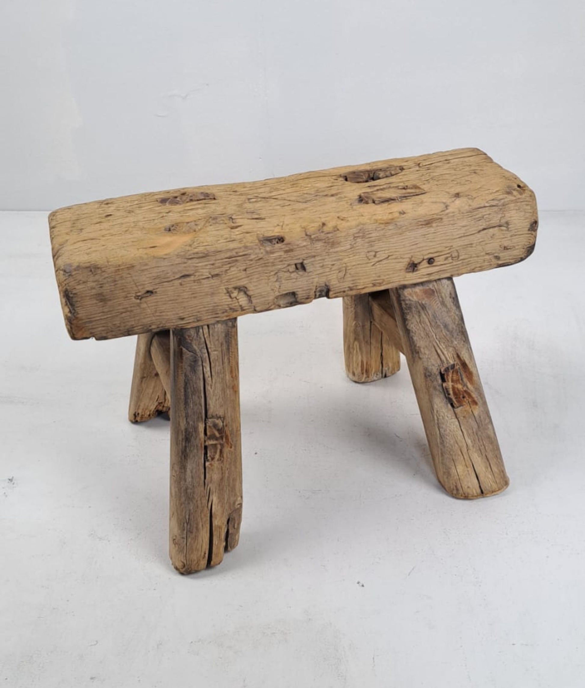 Authentic Antique Chinese Milking Stool  Handmade Elmwood, 35x23x22cm Unique Historical Décor Piece Perfect for Design Projects & Collectors