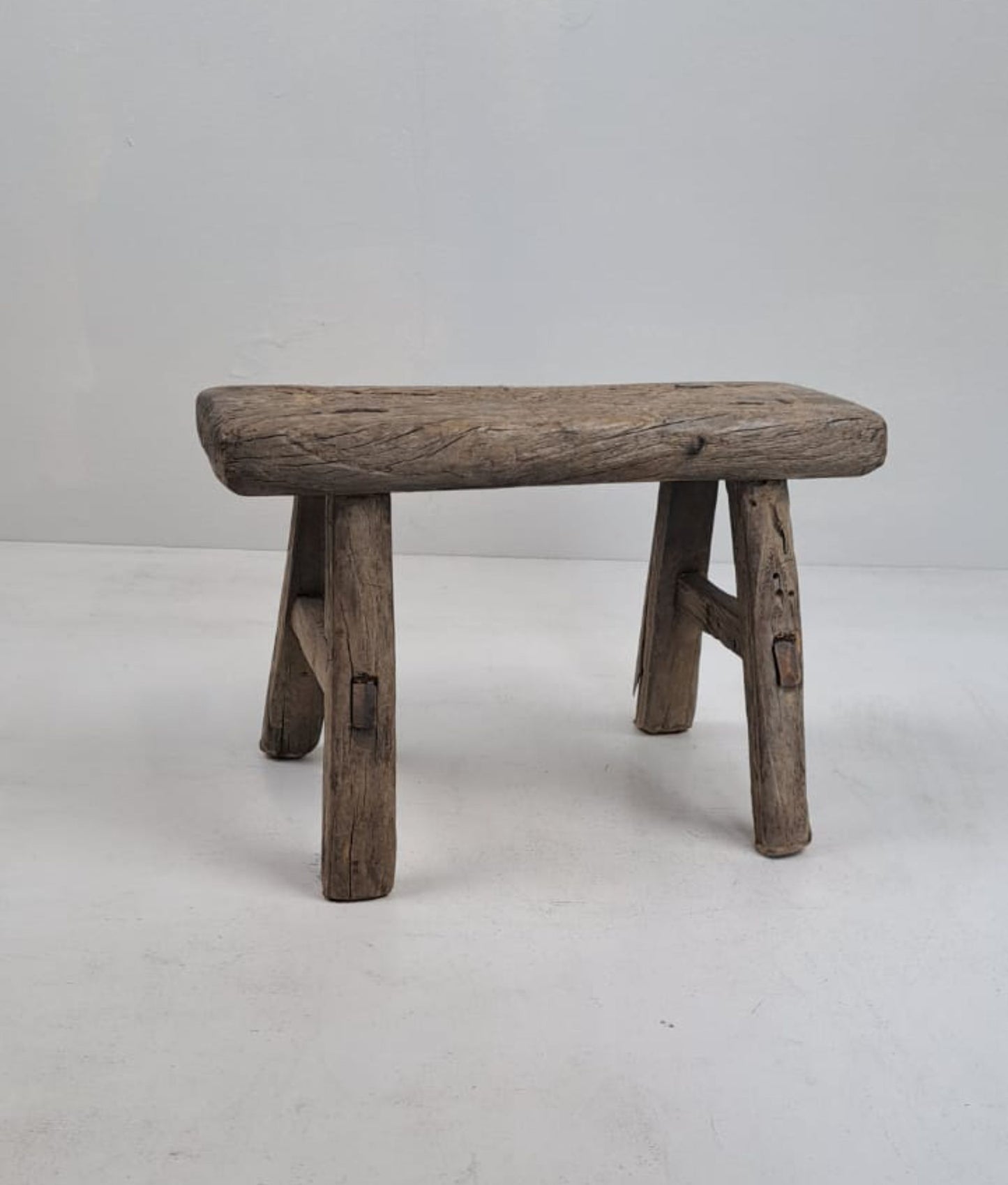 Authentic Antique Chinese Milking Stool  Handmade Elmwood, 30x20x18cm Unique Historical Décor Piece Perfect for Design Projects & Collectors