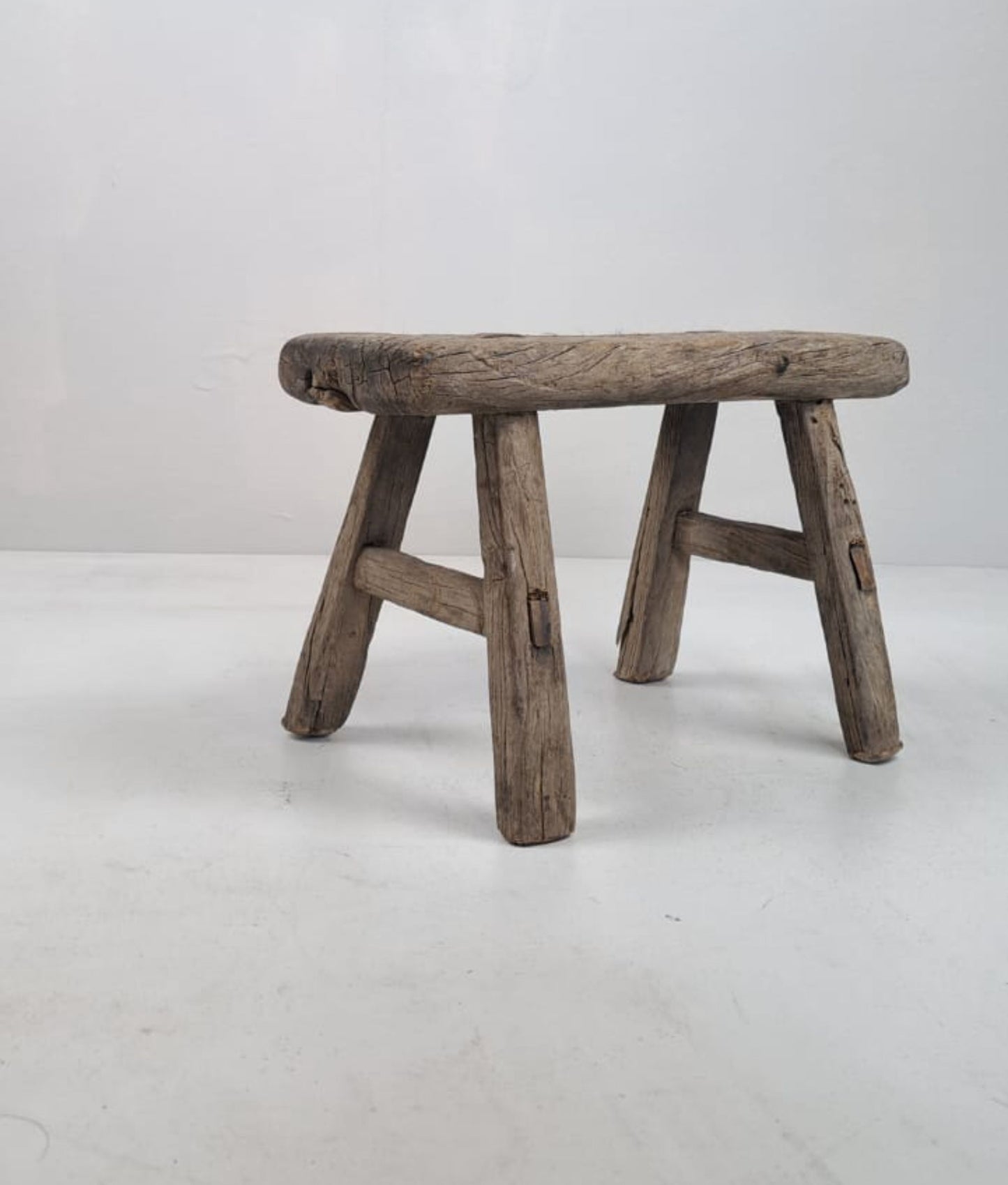 Authentic Antique Chinese Milking Stool  Handmade Elmwood, 30x20x18cm Unique Historical Décor Piece Perfect for Design Projects & Collectors