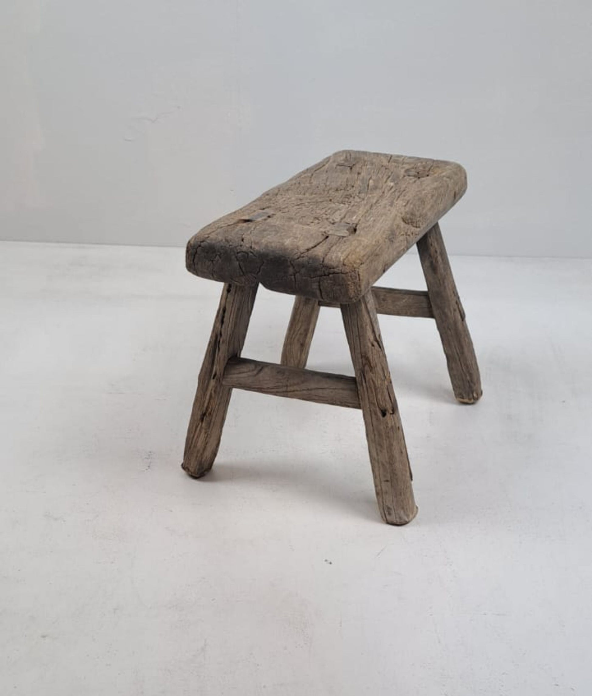 Authentic Antique Chinese Milking Stool  Handmade Elmwood, 30x20x18cm Unique Historical Décor Piece Perfect for Design Projects & Collectors