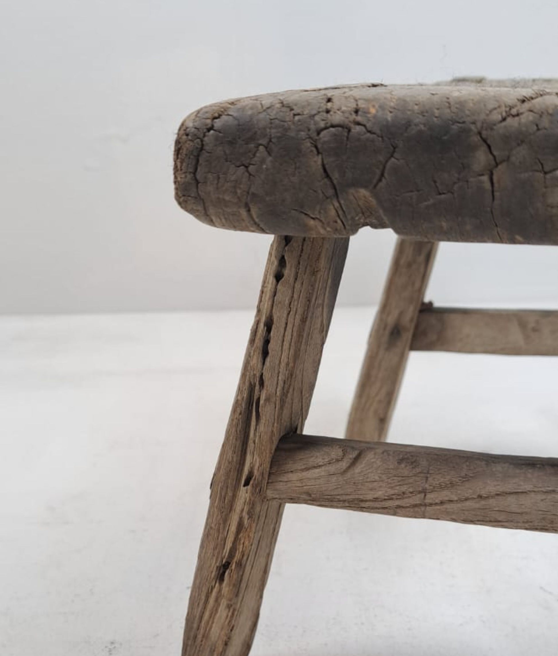 Authentic Antique Chinese Milking Stool  Handmade Elmwood, 30x20x18cm Unique Historical Décor Piece Perfect for Design Projects & Collectors