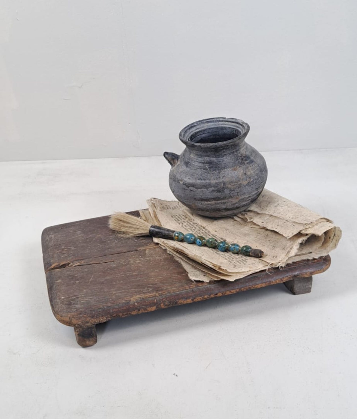 Vintage Indonesian Tea Table, Bayot, Vintage Wooden Raiser, Asian Bayot Table, Old Wood Raiser Plate, Vintage Wooden Tray with Feet 37x27cm